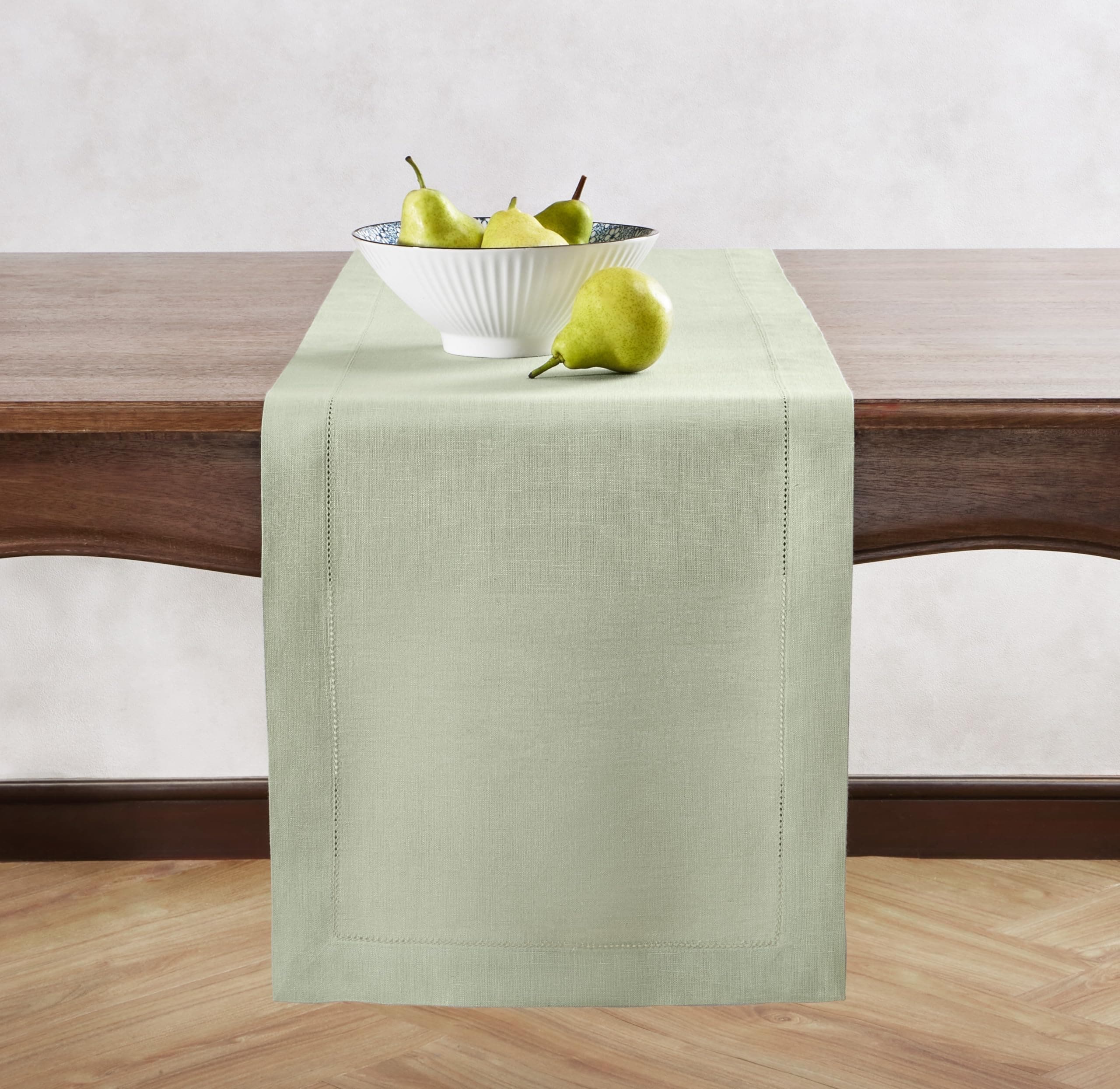 Home Ekaa Sage Green 100% Pure Linen Table Runner 90 inches – Long Hemstitch Runner 14x90 Inch Ideal for Dining ,Easter, Memorial Day, Wedding,Holiday & Everyday Decor – Elara