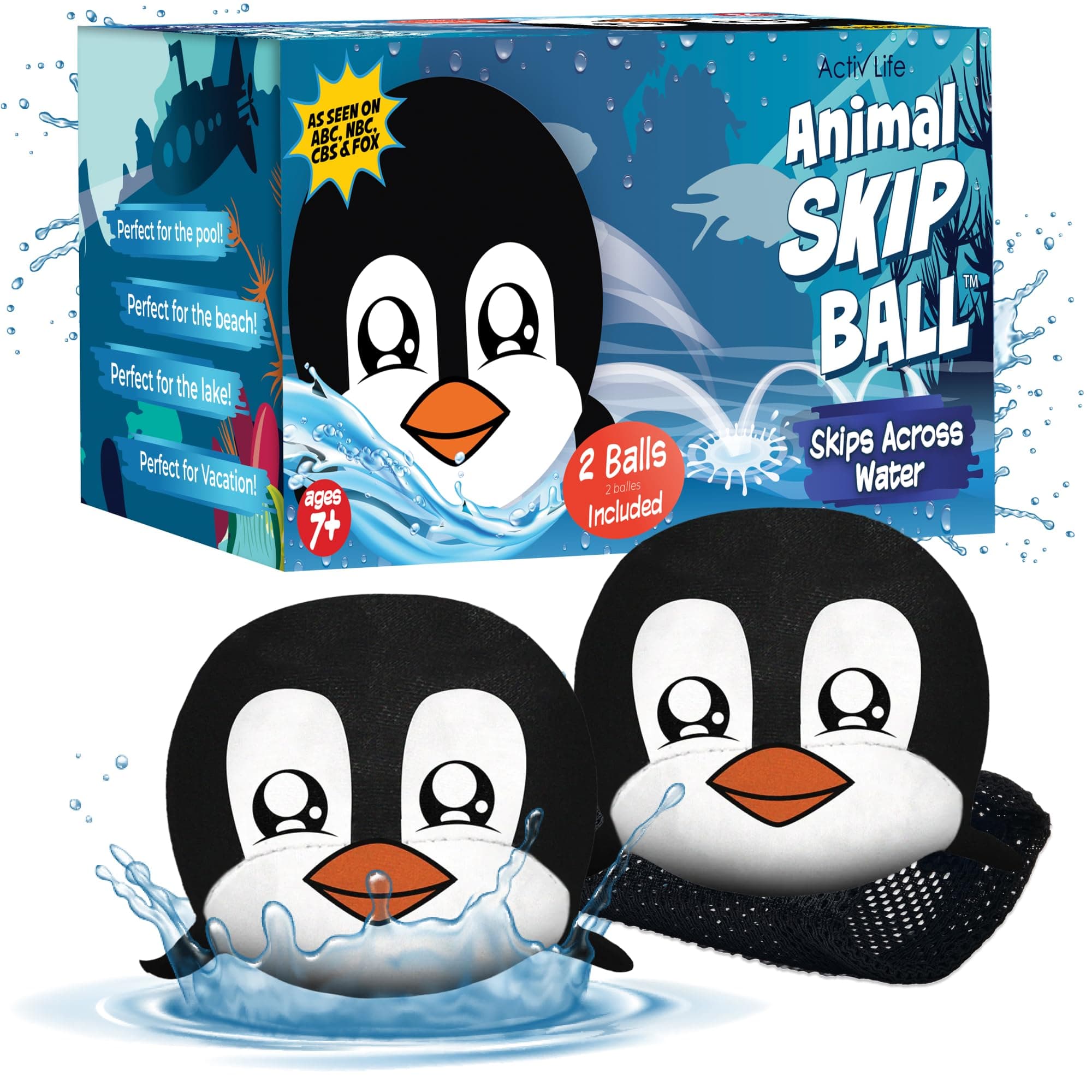 Activ Life Animal Skip Balls (2 Pack) Penguin Gifts Penguins Toy, Easter Basket Stuffers, Swimming Ball Pool Toys for Kids and Teens, Fun Water Beach Summer Games