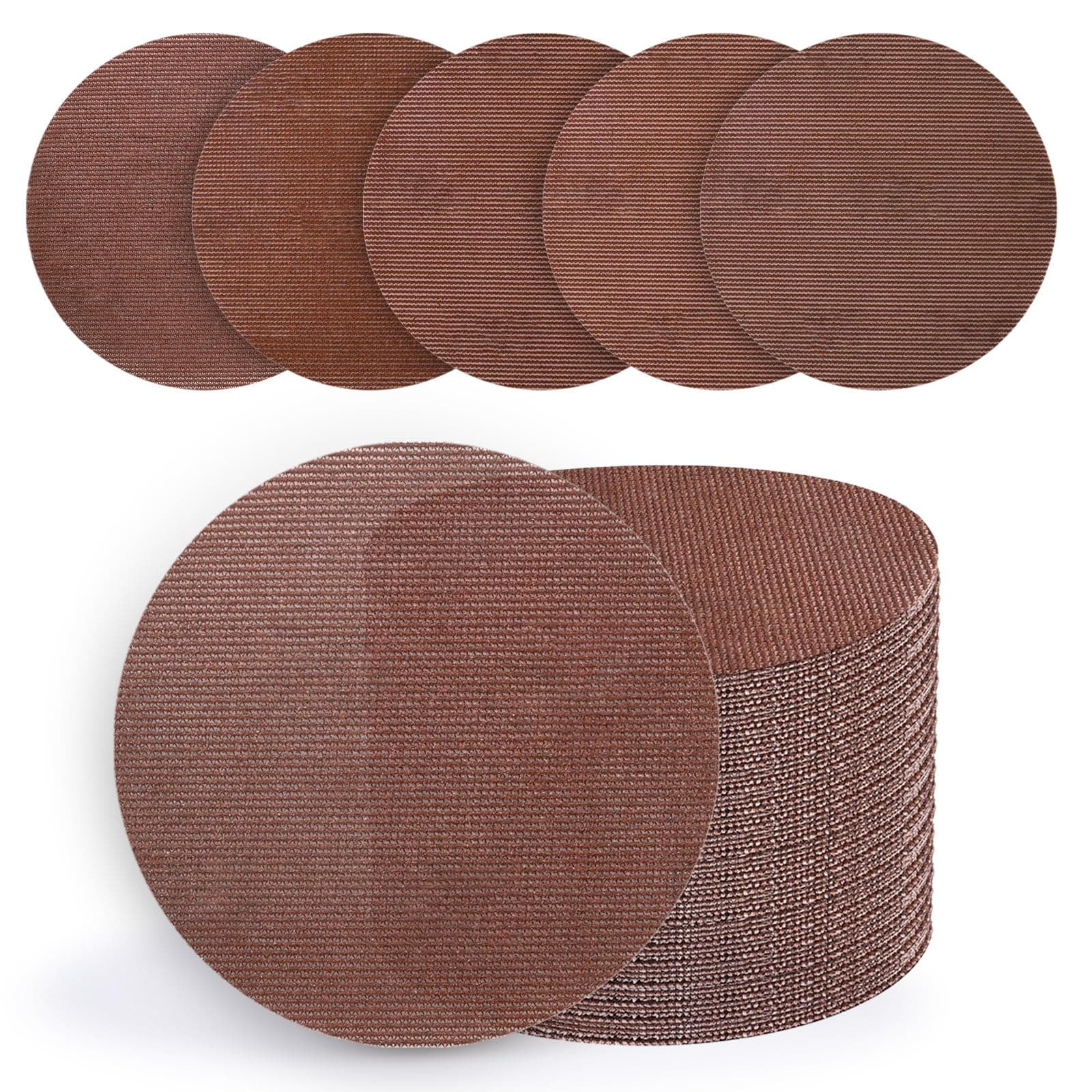 KQCXIK 6 Inch Premium Mesh Sanding Discs 50 PCS, 80/120/180/240/320 Grit, Dust Free Hook and Loop Round Anti-Clogging Sandpaper Disc for Random Orbital Sander