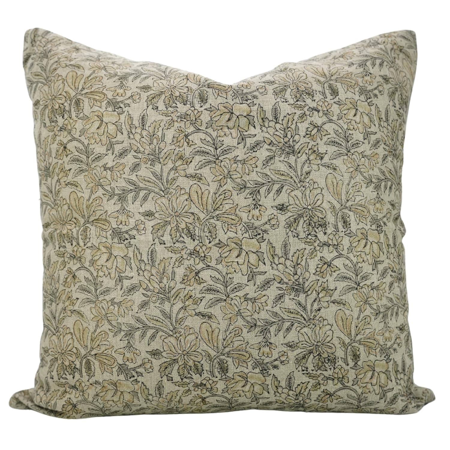 Fabritual Pillow Covers Handmade Thick Linen Cushion Cover Vintage Floral Block Print Pillow Case for Summer, Living Room, Sofa, Couch, Bed, Square Shape 16X16 Inches, Gray, Brown, Kudrat