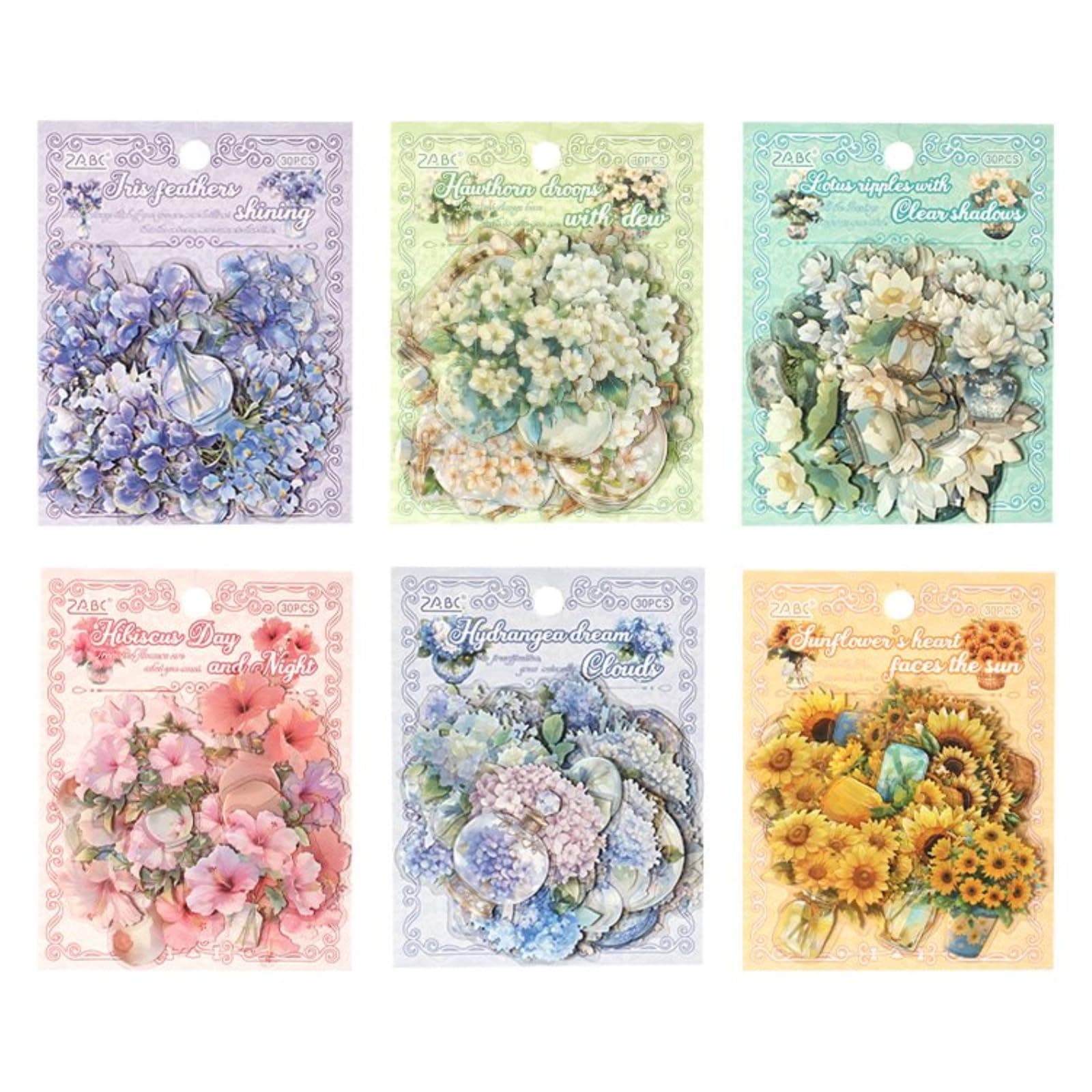 180 Pcs Colorful Flower Vase Theme PET Stickers, 6 Pack Decorative Aesthetic Stickers for Scrapbooking, Journal, Creative Journal Supplies and DIY Crafts