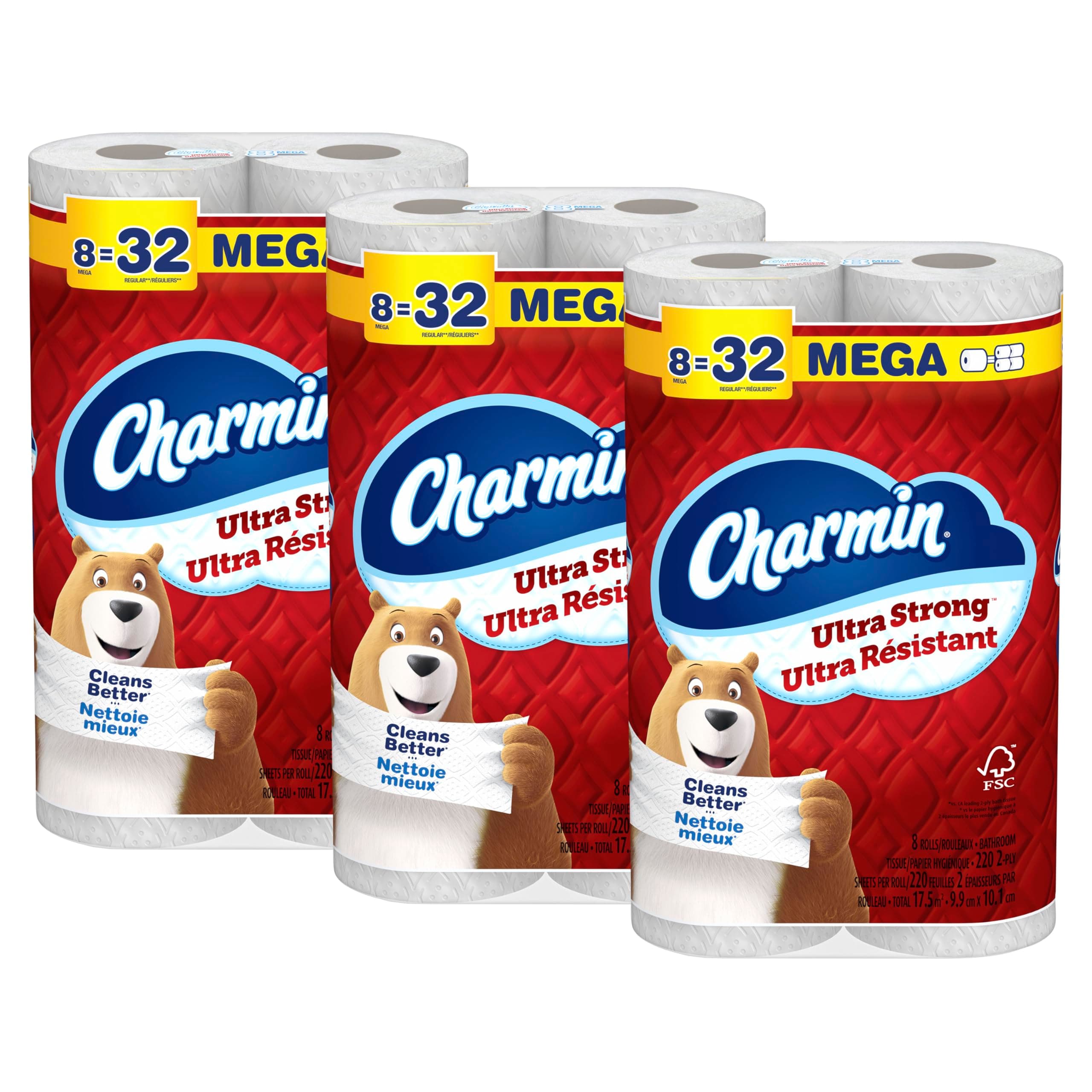 Charmin Toilet Paper Ultra Strong, 24 Mega Rolls = 96 Regular Rolls