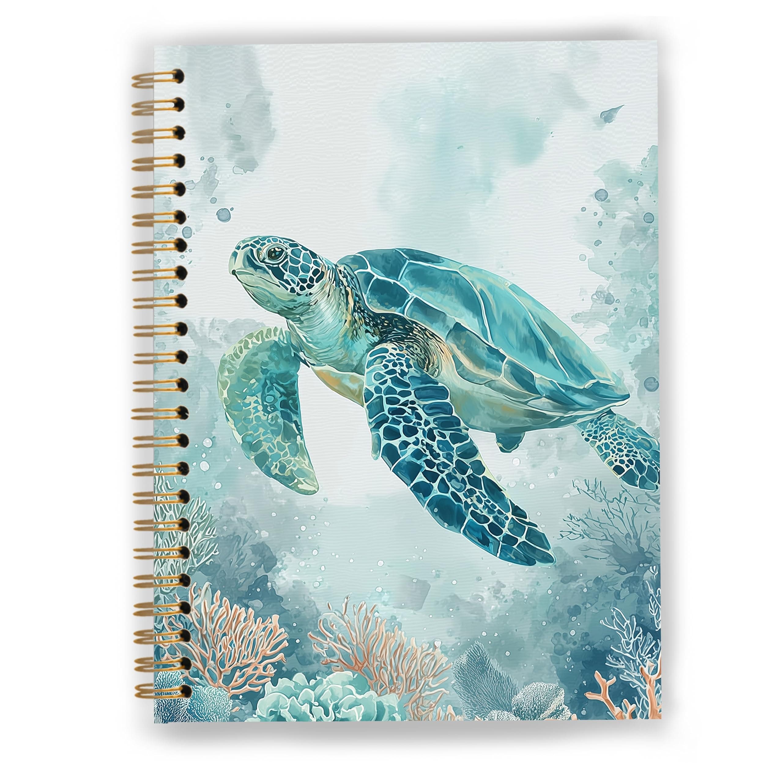 GDJIEGBC Blue Coastal Ocean Sea Turtle Coral Notebook, Marine Biology Beach Journal, Sea Turtle Gifts for Women, Beach Themed Gifts, Ocean Spiral Notebook Journal 5.5x8.3
