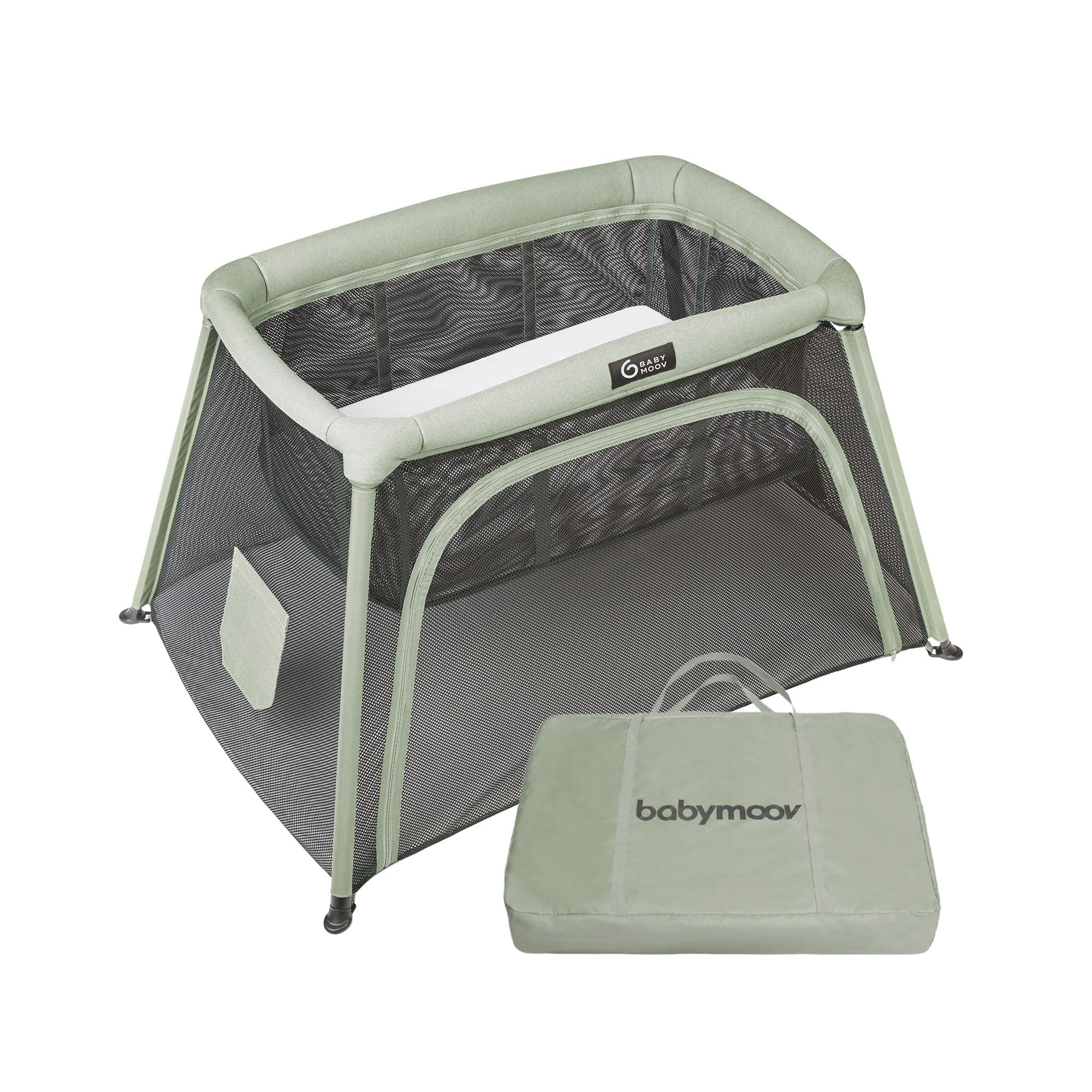 Babymoov Moov & Comfy 3-in-1 Travel Crib & Playard, Portable Baby Bed, Bassinet & Play Yard for Home, Travel, Naps, Sleepovers, Play & Rest, Portable Bassinet, Sage