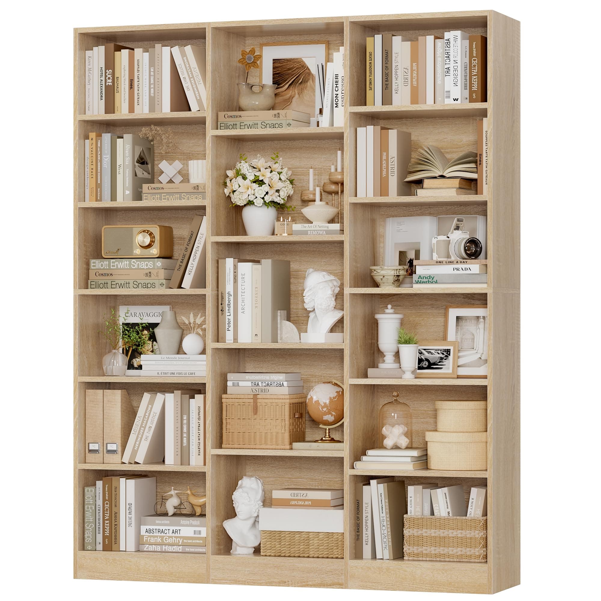 FACBOTALL Triple Wide Bookshelf, Large Bookshelf with 17 Display Shelves
