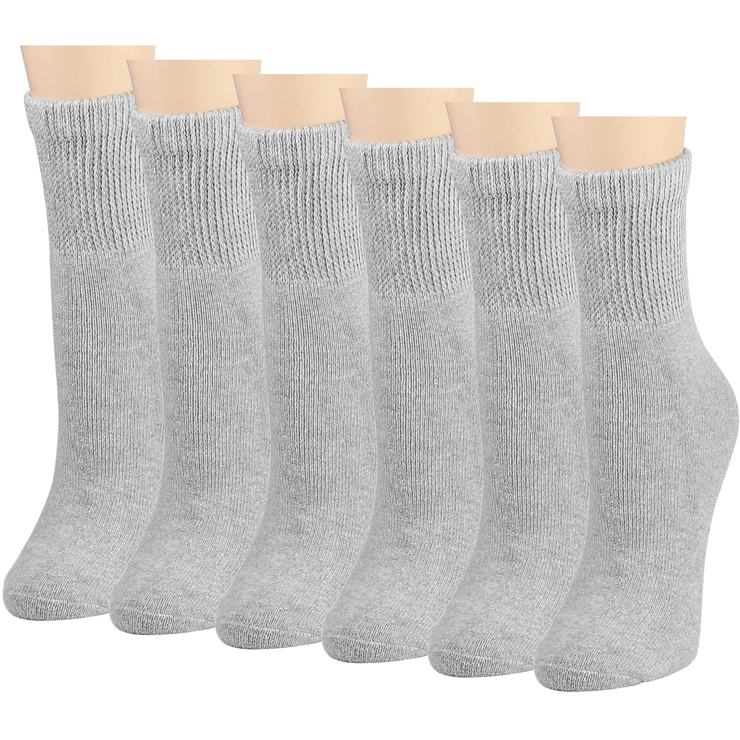 Falari Women Diabetic Socks Diabetes Edema and Circulatory Loose Fitting Cotton Crew Socks - 6 Pairs (Quarter Height - Grey, 9-11)