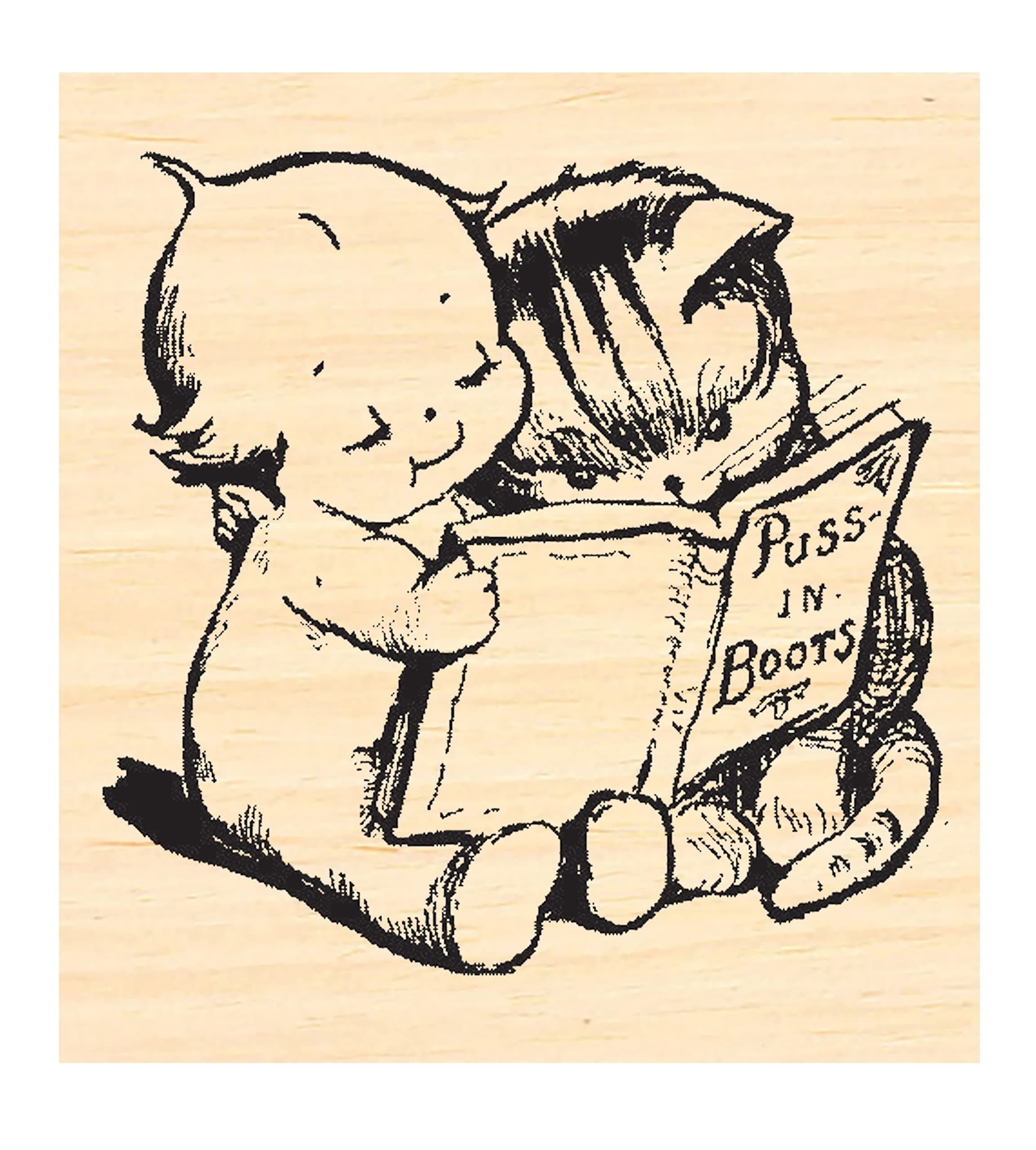 P137 Kewpie with Kitten Rubber Stamp 1.5x1.5