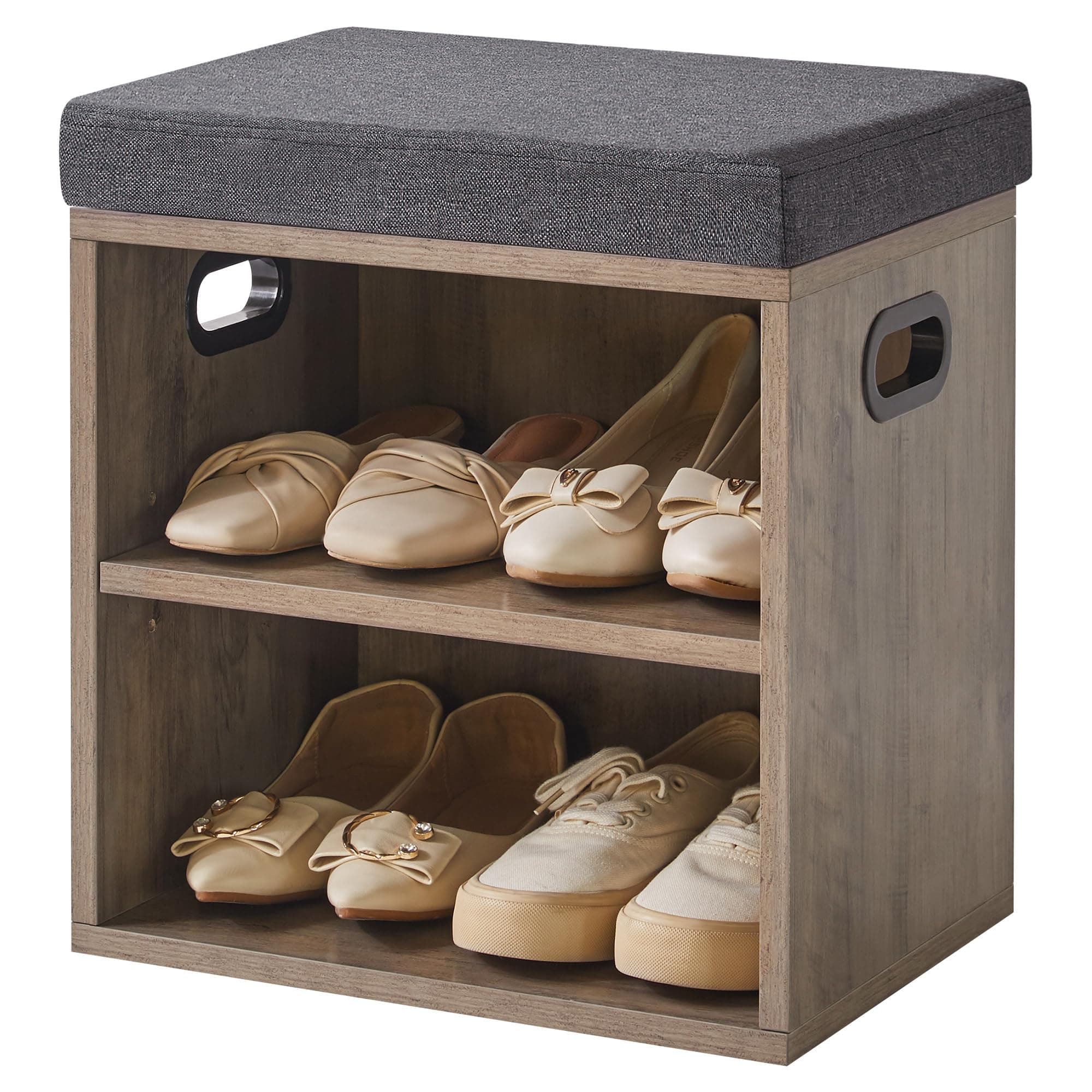 YMYNY Small Entryway Bench with Removable Cushion, 2 Tier Shoe Storage Bench with Adjustable Shelf, Shoe Rack Bench with Padded Seat for Hallway, Bedroom, Silver Gray HBD028Y