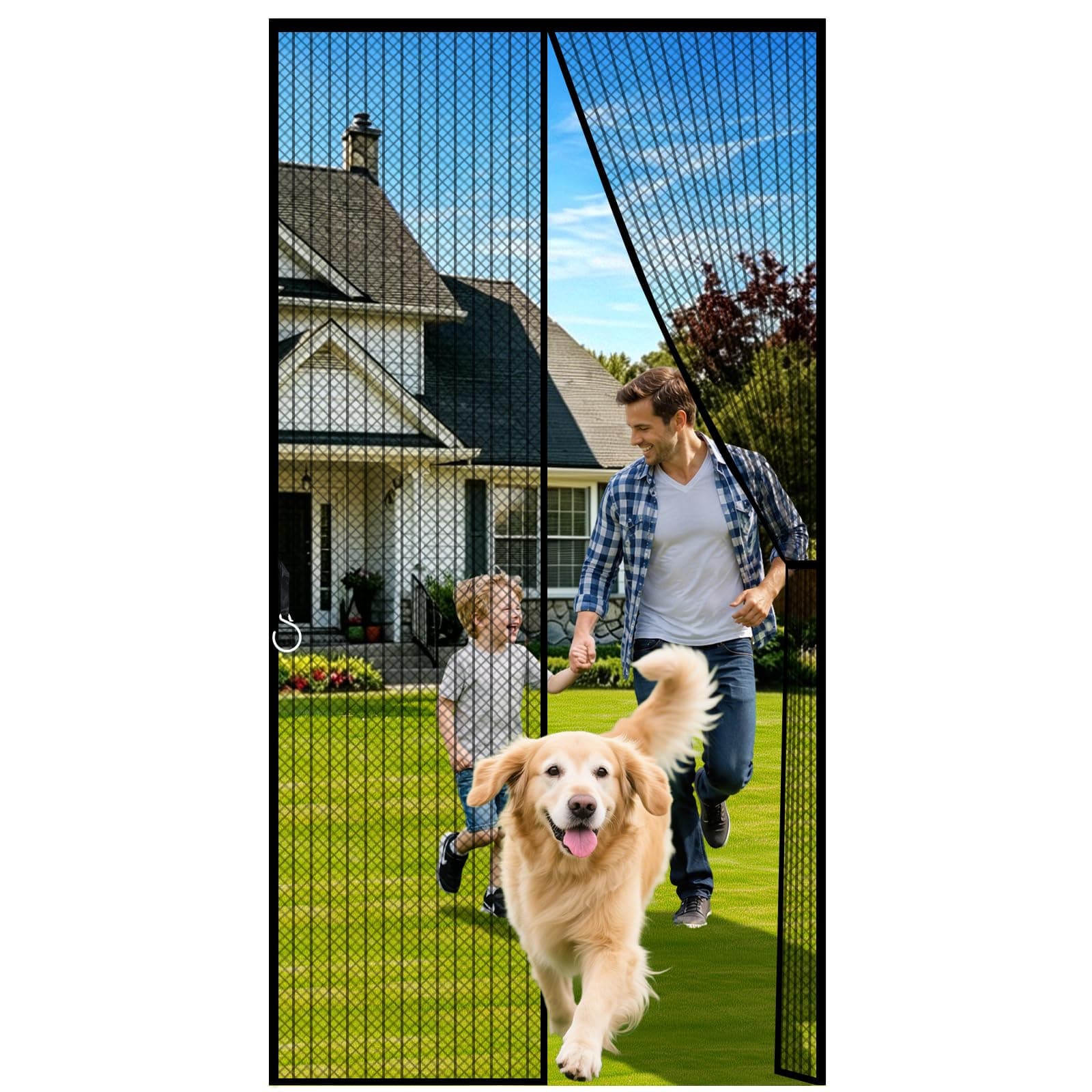 Black Magnetic Screen Door Fits Door Size 30x80in, Door Screen Mesh Magnetic Closure Screen Door For Sliding Patio Screen Size 32x82in