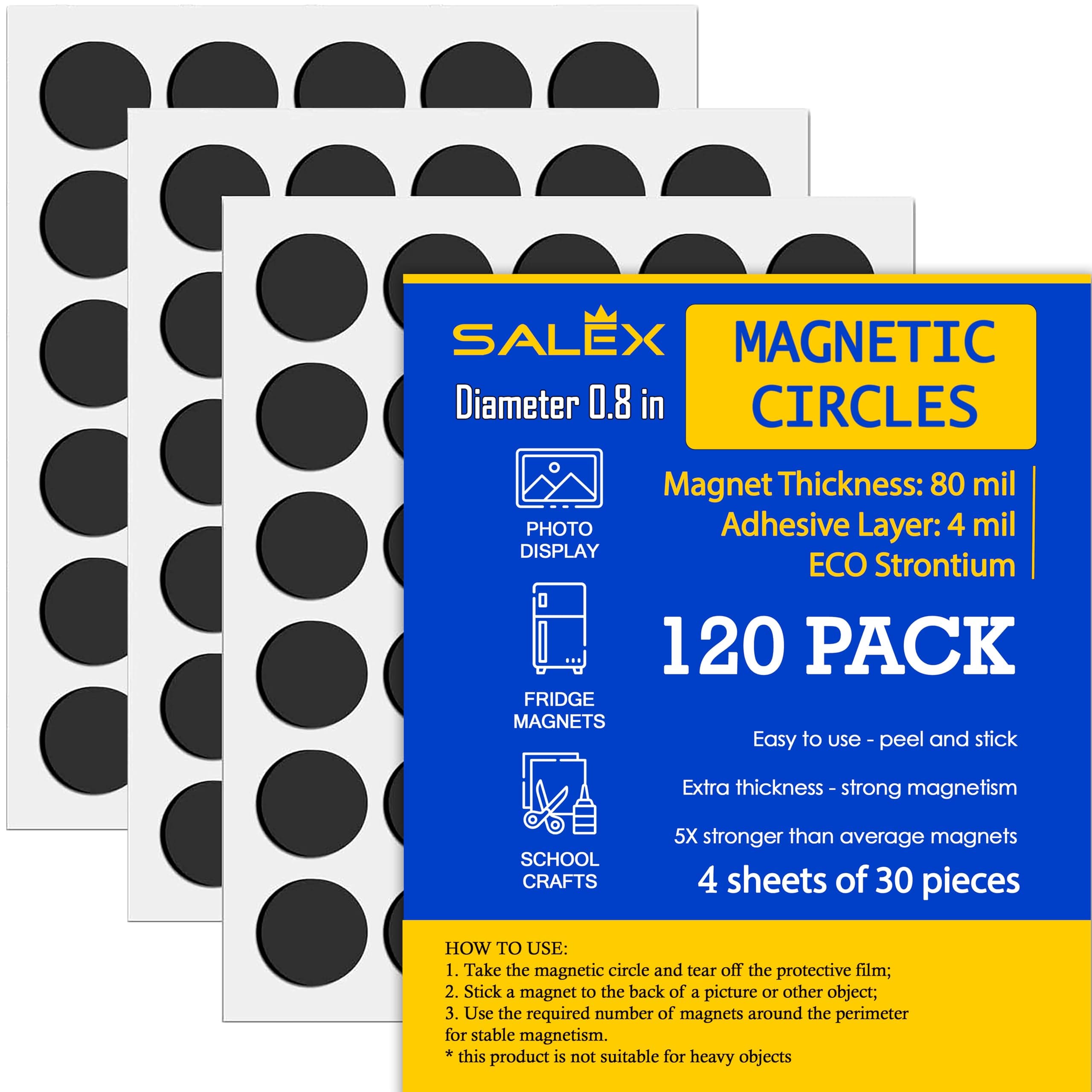 Small Magnets for Crafts with Adhesive Backing 2 cm (0.8 in) - Pack of 120 Self Adhesive Magnetic Dots Peel and Stick - Cut Sticky Round Magnet Circles (120)