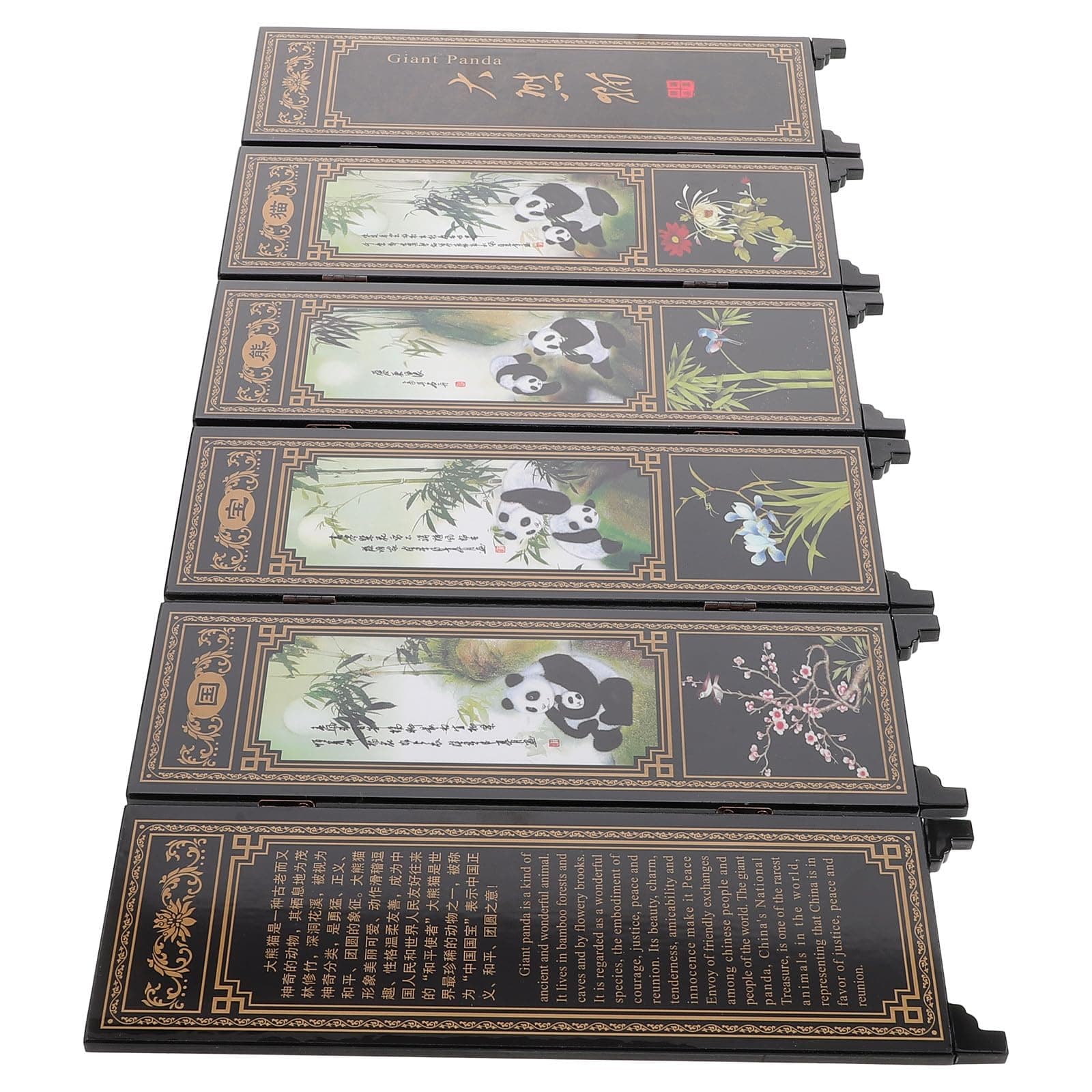 QUMIIRITY Folding Screen Divider Mini Wooden with Antique Lacquerware Craftsmanship 6 Panel for Desktop Home