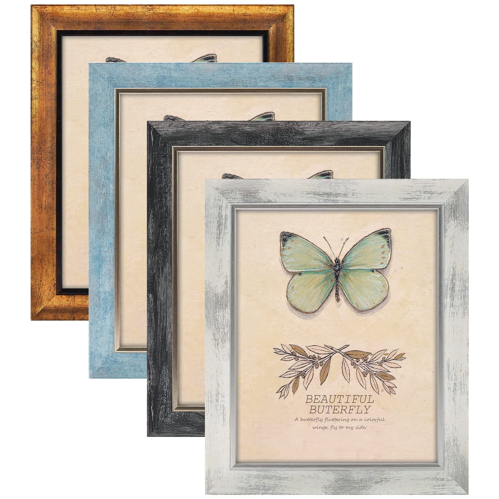 XUANLUO 8x10 Picture Frames Set of 4 Rustic Retro Photo Frame with HD Plastic Cover for Wall Mount and Tabletop Display Family Friends Wedding Gift