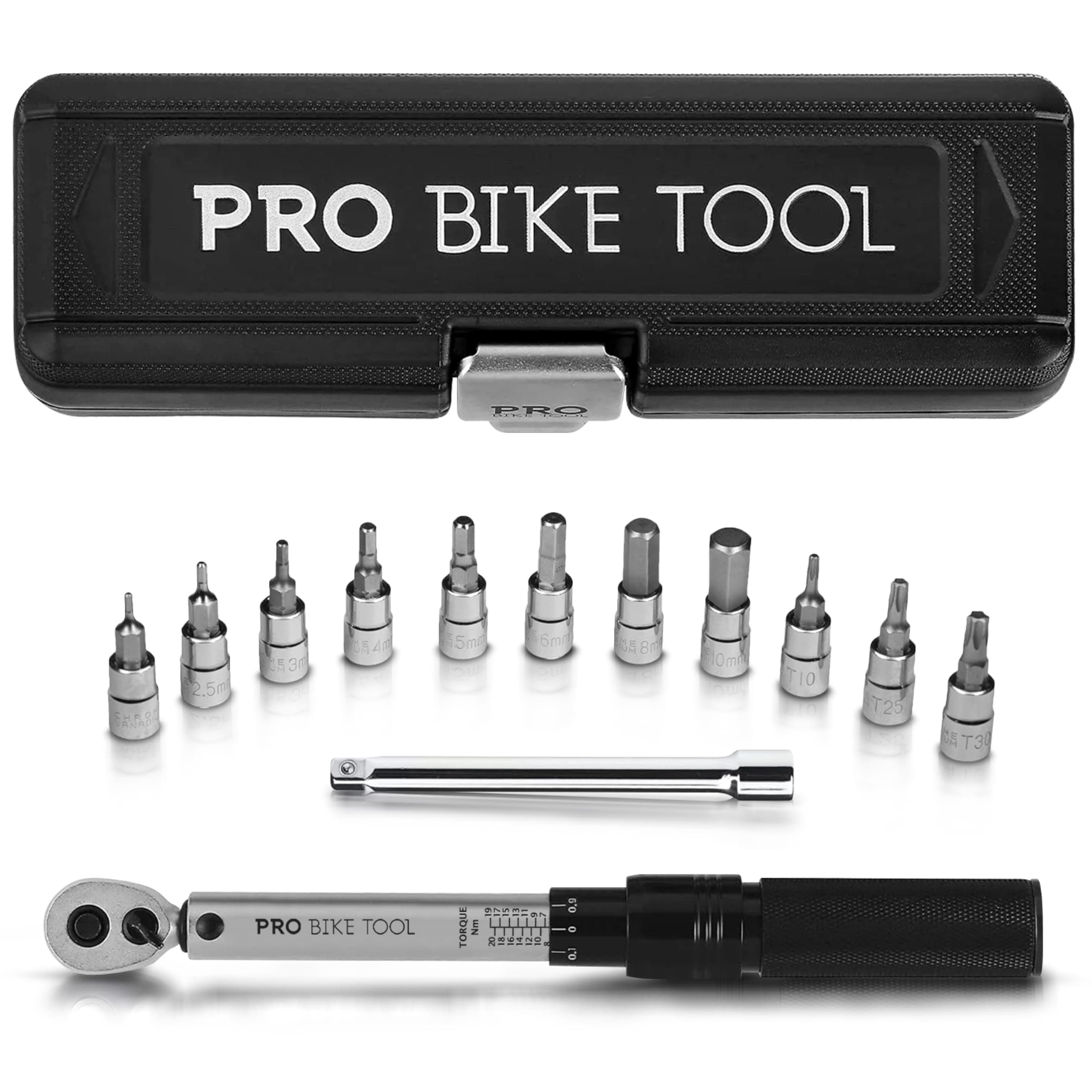 PRO BIKE TOOL - 1/4 Inch Drive Click Torque Wrench Set for Precision, Durable Chrome Vanadium Steel, Electroplated Finish - Ideal for Bike Repairs, Compact Design - 20 Nm, Silver, 0.3m