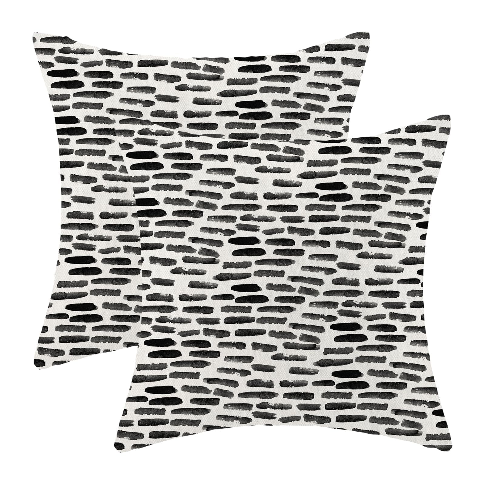 CXMEIFLY Black Summer Outdoor Pillow Covers 18 x 18 Inch Set of 2 Watercolor Grey Gray Boho Striped Decor Throw Pillows Abstract Geometric Linen Farmhouse Decorative Pillowcases for Couch Bed Sofa