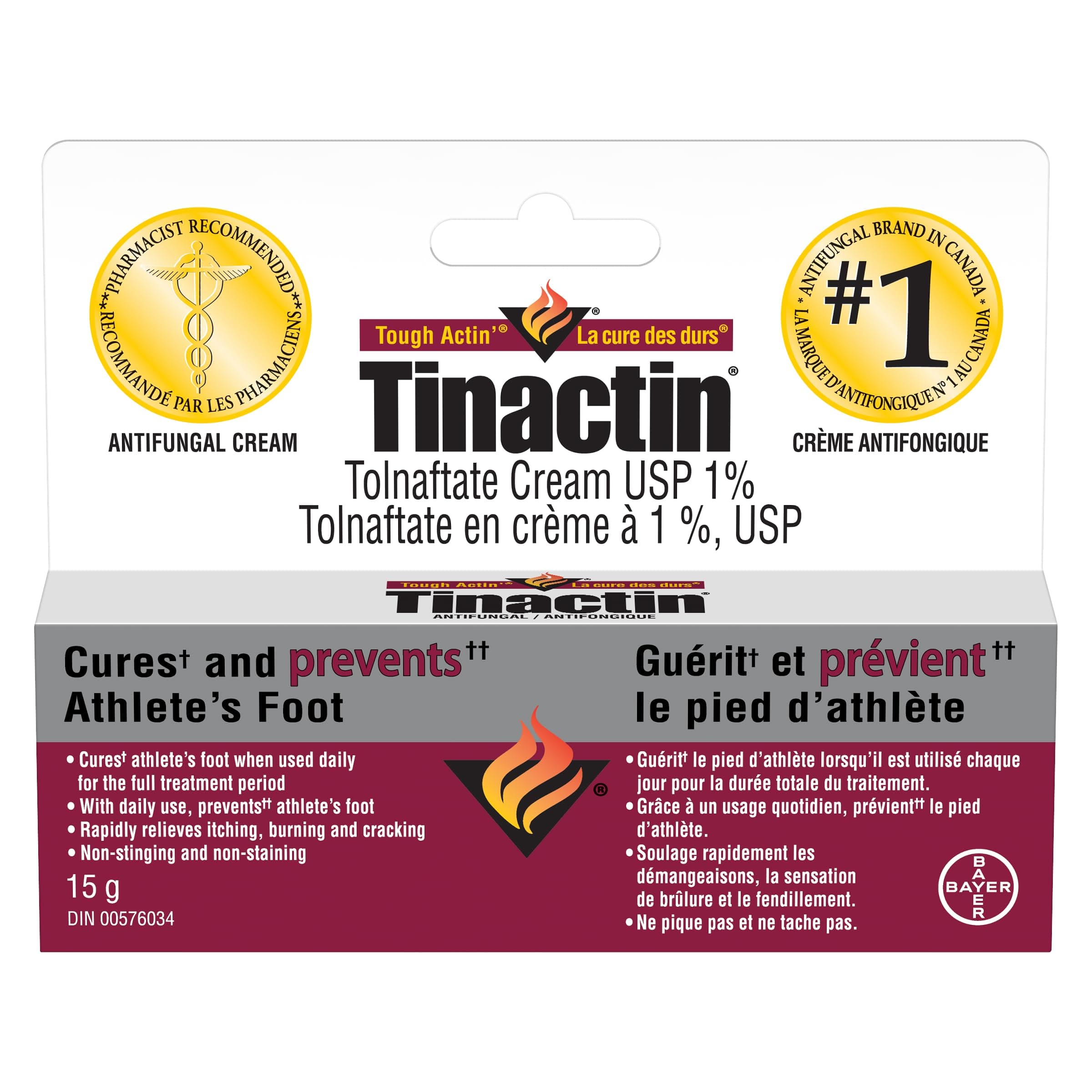 Tinactin Antifungal Cream: Cures and Prevents Athlete's Foot, Rapidly Relieves Itching, Burning and Cracking - Non-Stinging, Non-Staining Formula; Medicated Tolnaftate Cream (15g)