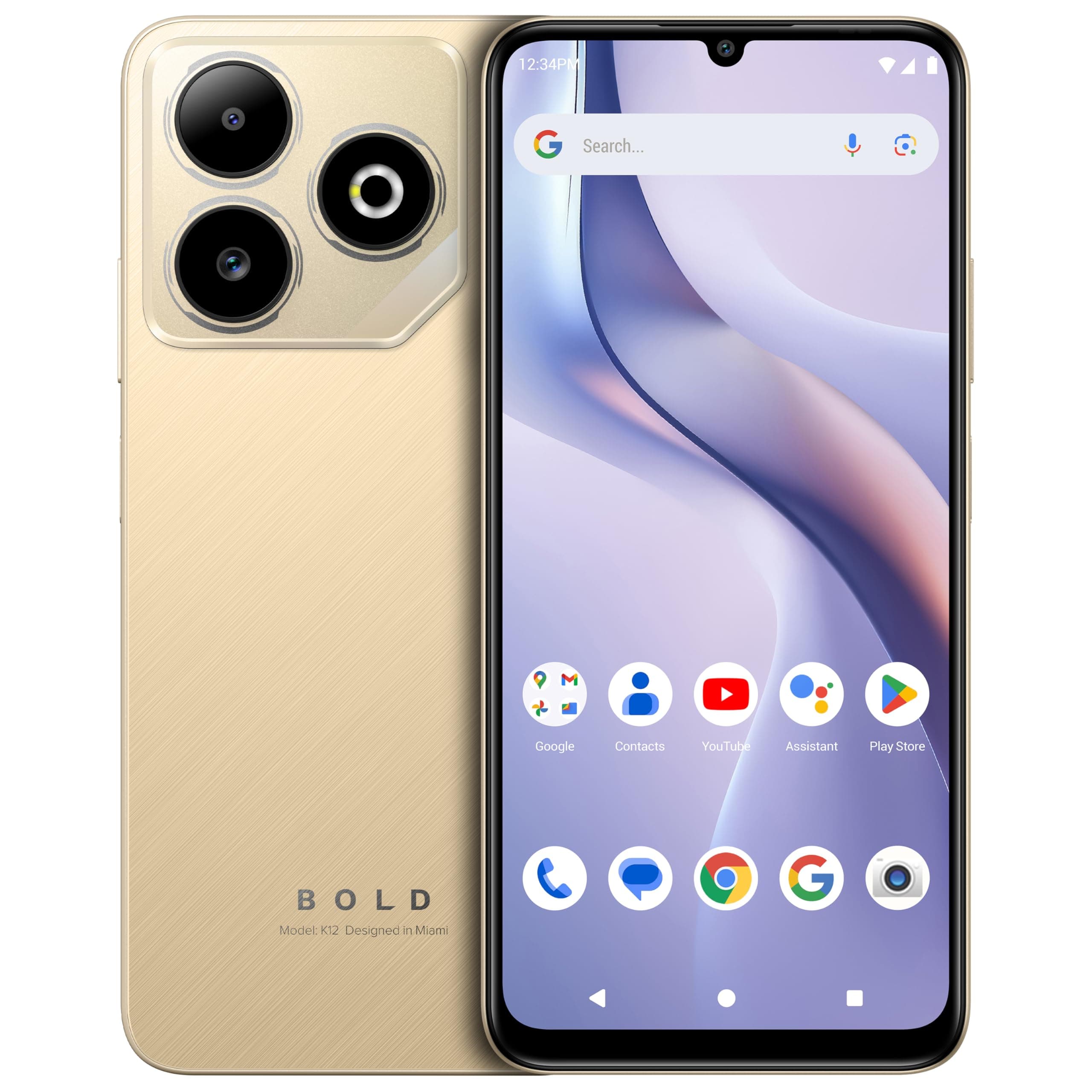BLU Bold K12 | 2025 | Unlocked | 6.8” HD+ 120Hz Infinity Display | 50MP Main + 8MP Selfie Cameras | 128GB Internal Storage | US Version | US Warranty | Champagne Gold