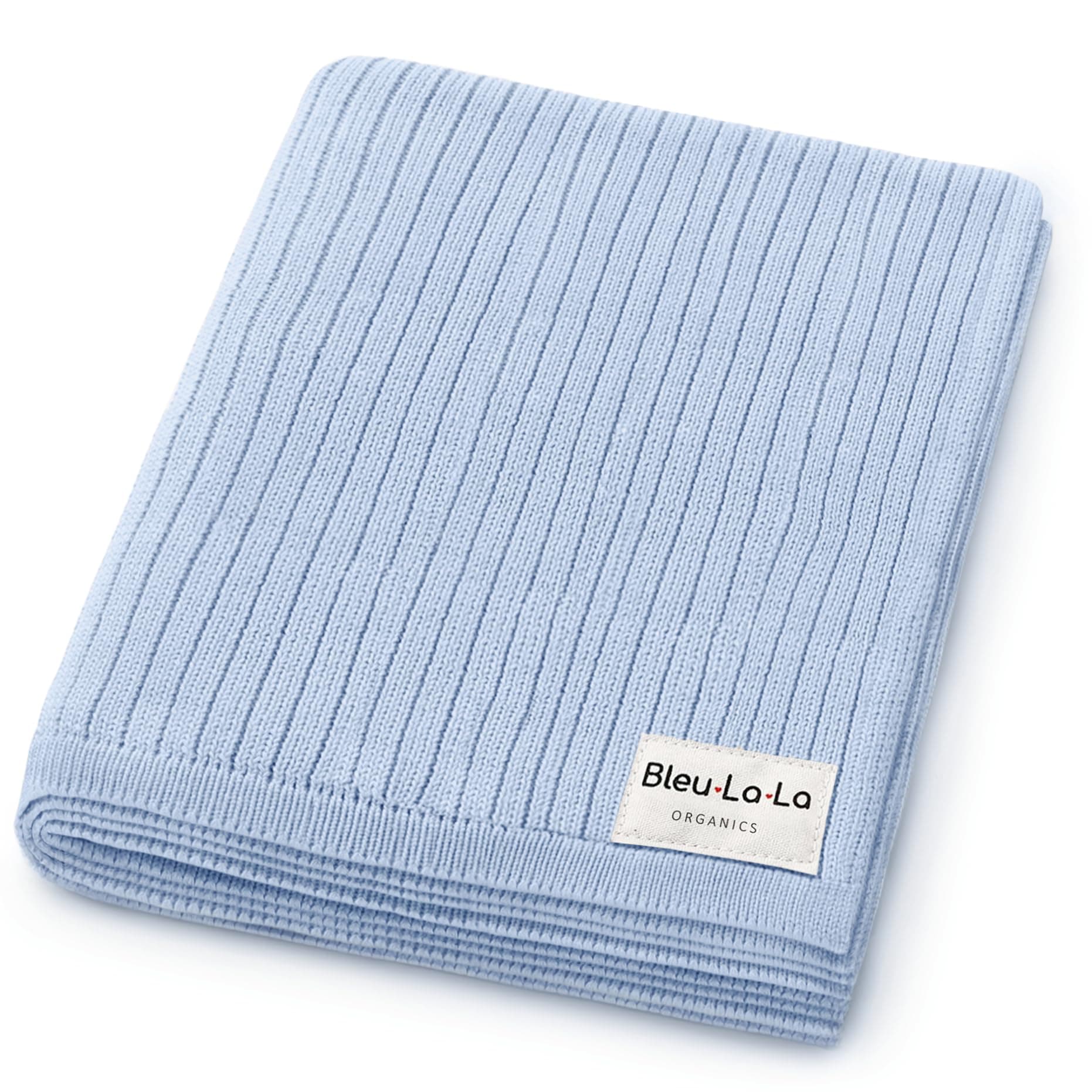 Bleu La La Luxury Organic Cotton Lightweight Knit Baby Blanket (18 - Ribbed - Sky Blue)