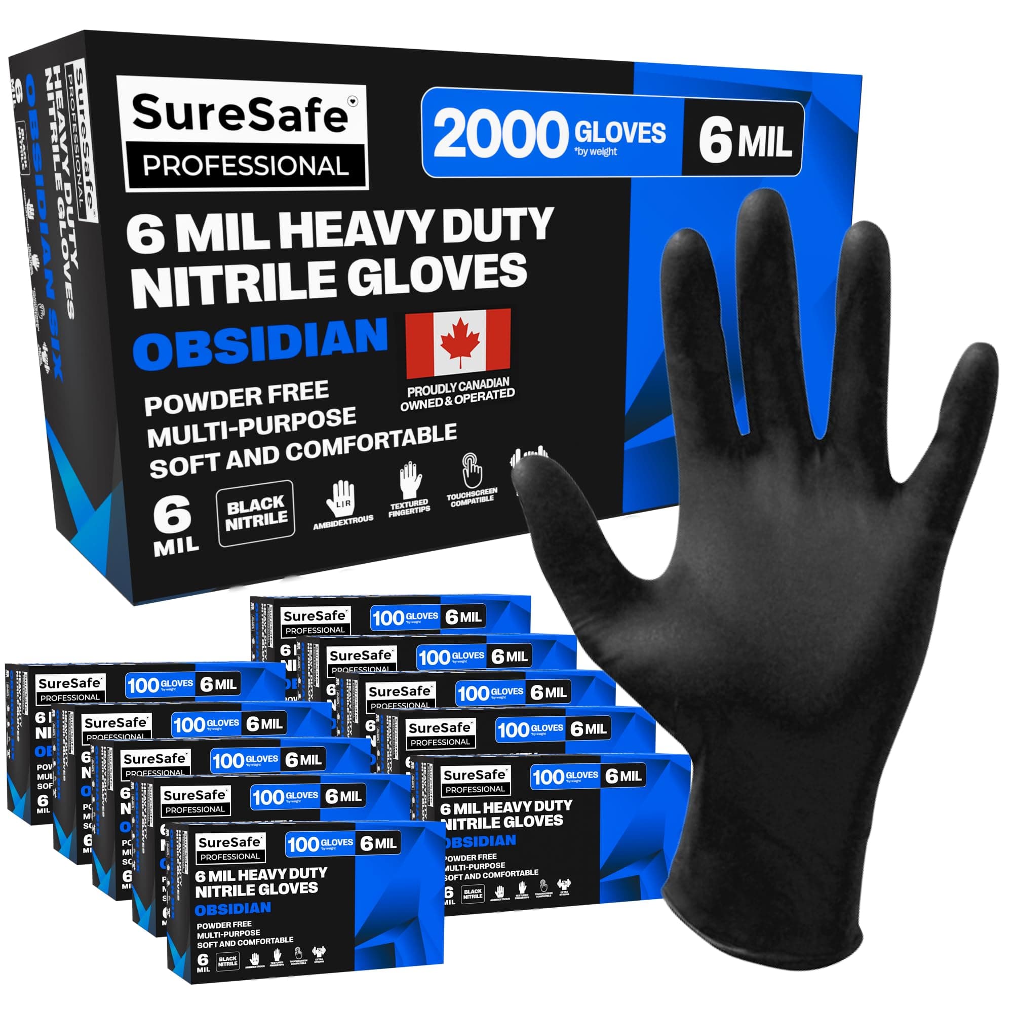 Black Nitrile Gloves XL, 6 Mil Powder-Free Latex-Free, 2000 Count