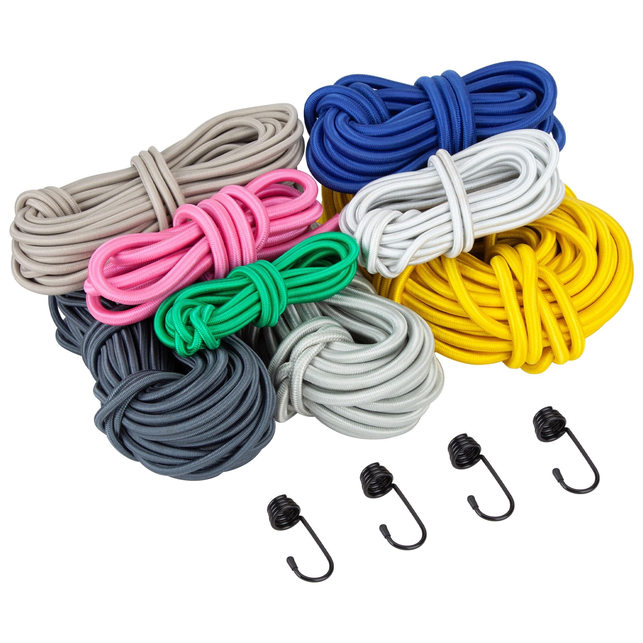 CARTMAN 1/4" x 10' Elastic Bungee Shock Cord with 4 Hooks, Grey
