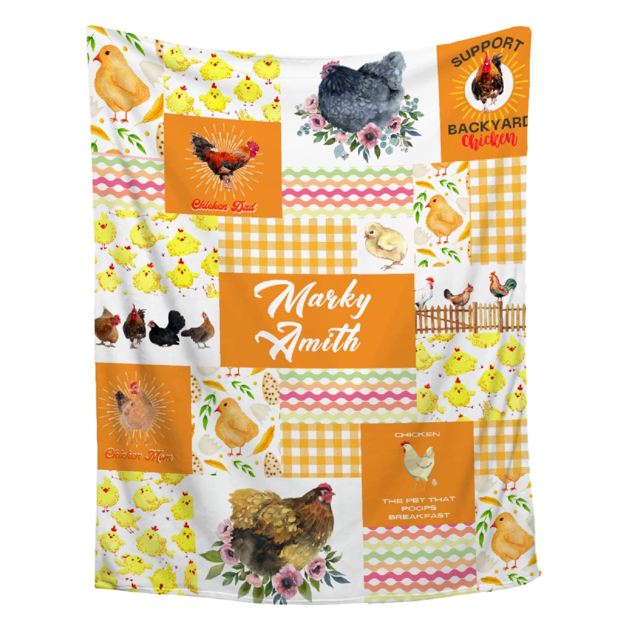 ZOCHOTEN Personalized Baby Chicken Blanket, Custom Name, Soft Receiving Swaddle Blanket, 40"x50", Yellow, Microfiber, Throw Blanket