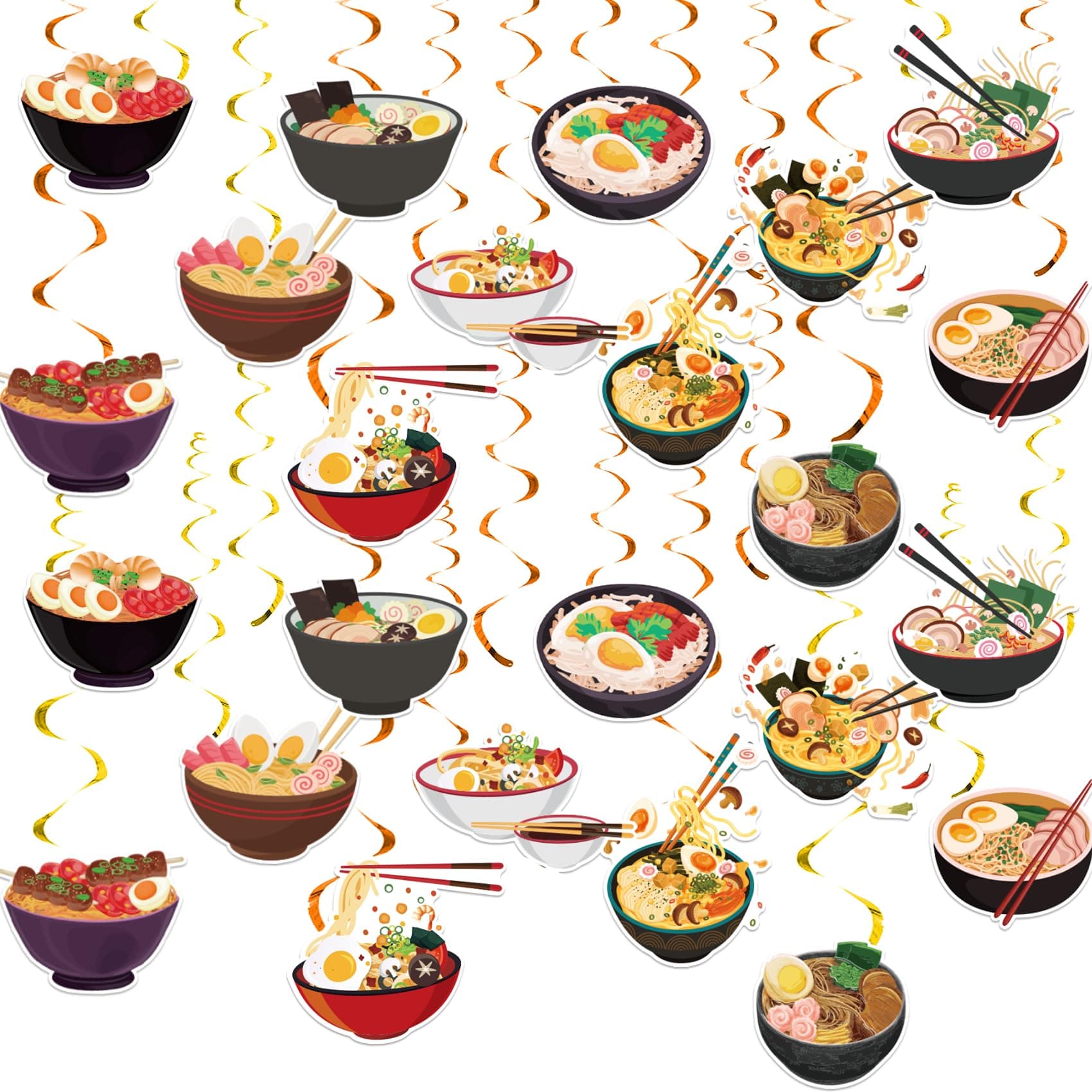 24 Pieces Ramen Hanging Swirls Japanese Noodles Streamers Ramen Hanging Decorations Ceiling Swirls for Ramen Noodles Birthday Party Decorations Party Supplies Baby Showers Decorations