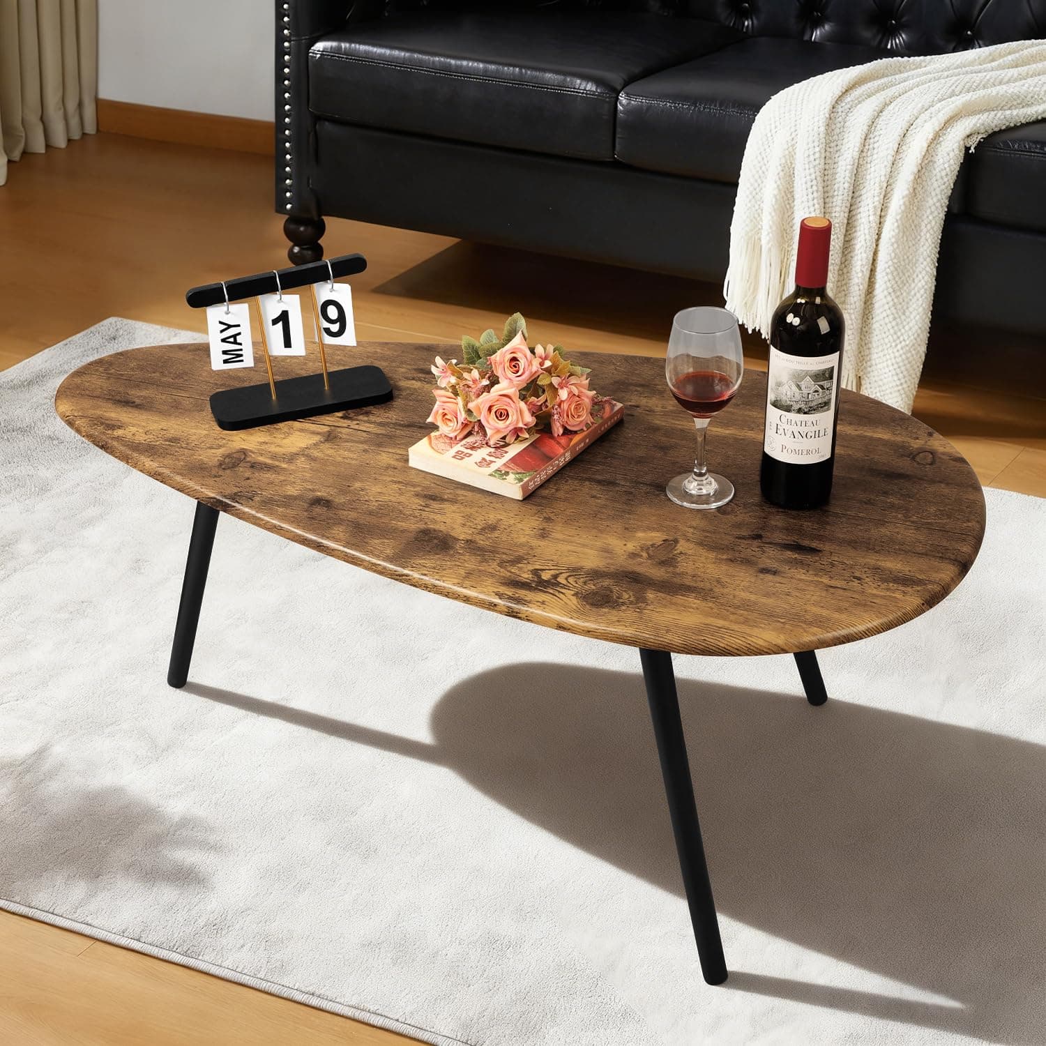 WDSHIYI Modern Coffee Table for Living Room Small Mid Century Coffee Tables Rustic Oval Coffee Tables Retro Accent Sofa Center Tables for Living Room Easy Assembly 22" D x 43" W x 18" H