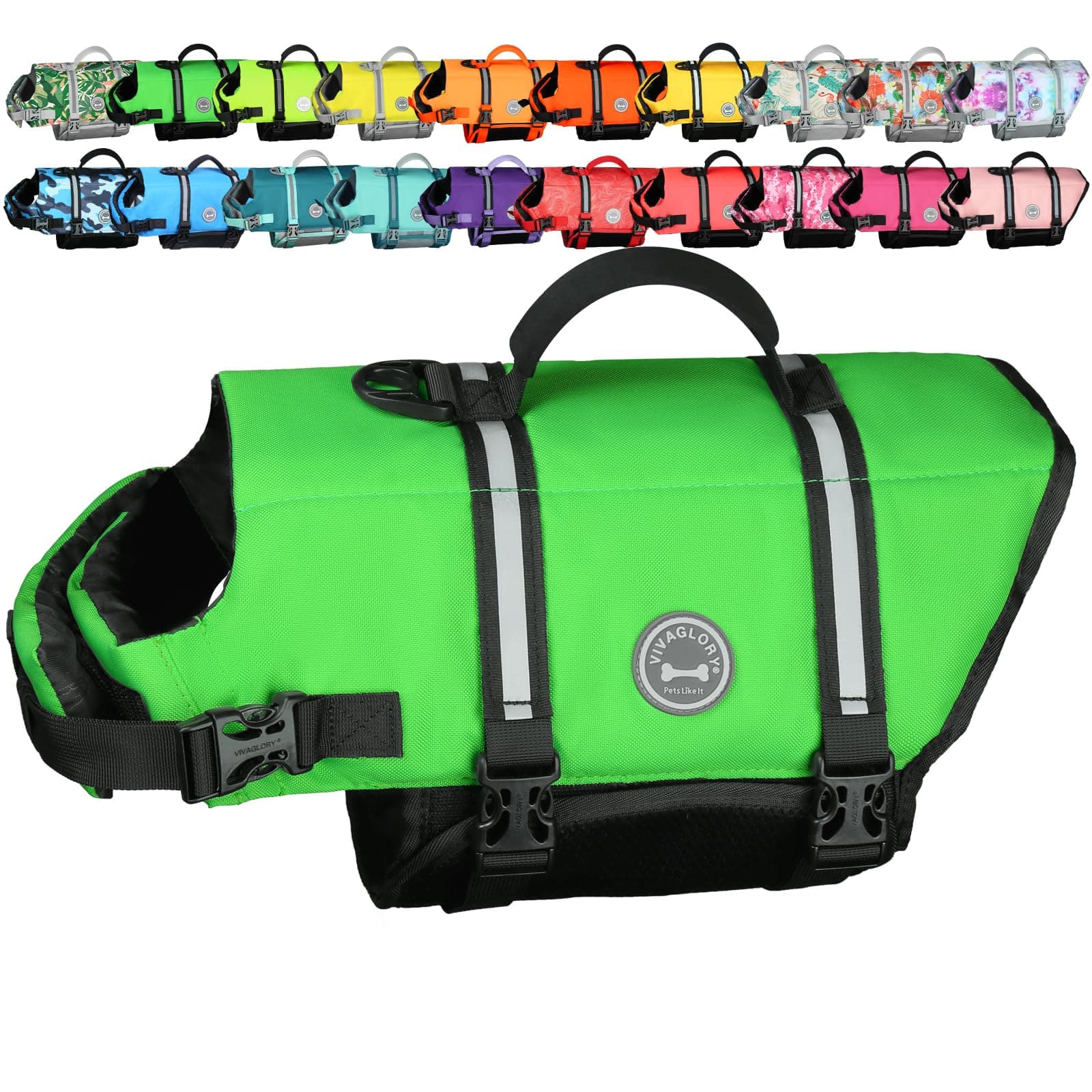 VIVAGLORY Dog Life Jacket Rip Stop Dog Life Vest, S, Bright Green