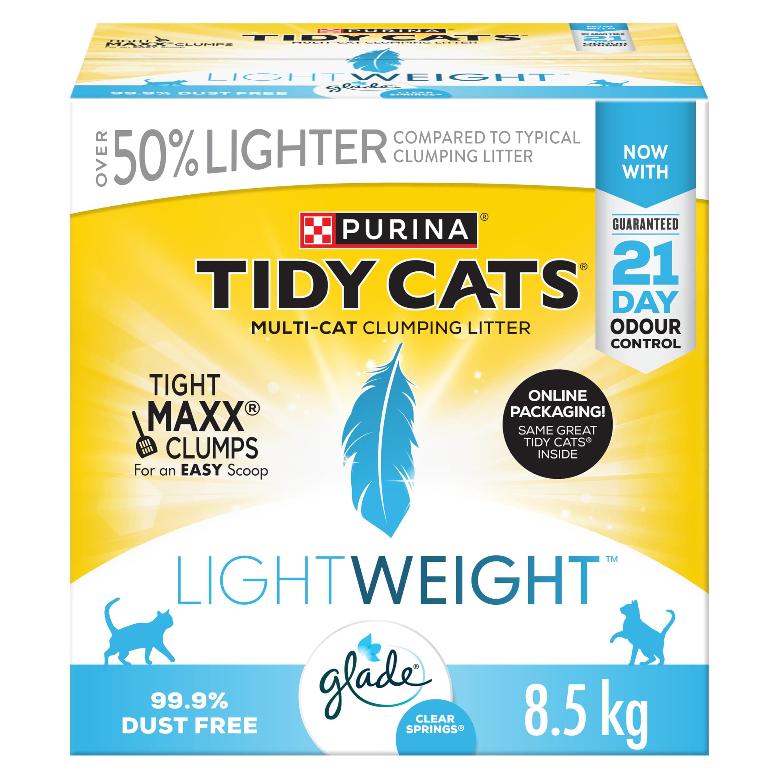 Tidy Cats Cat Litter, Lightweight with Glade Clear Springs Multi-Cat - 8.5 kg Box (1 Pack)