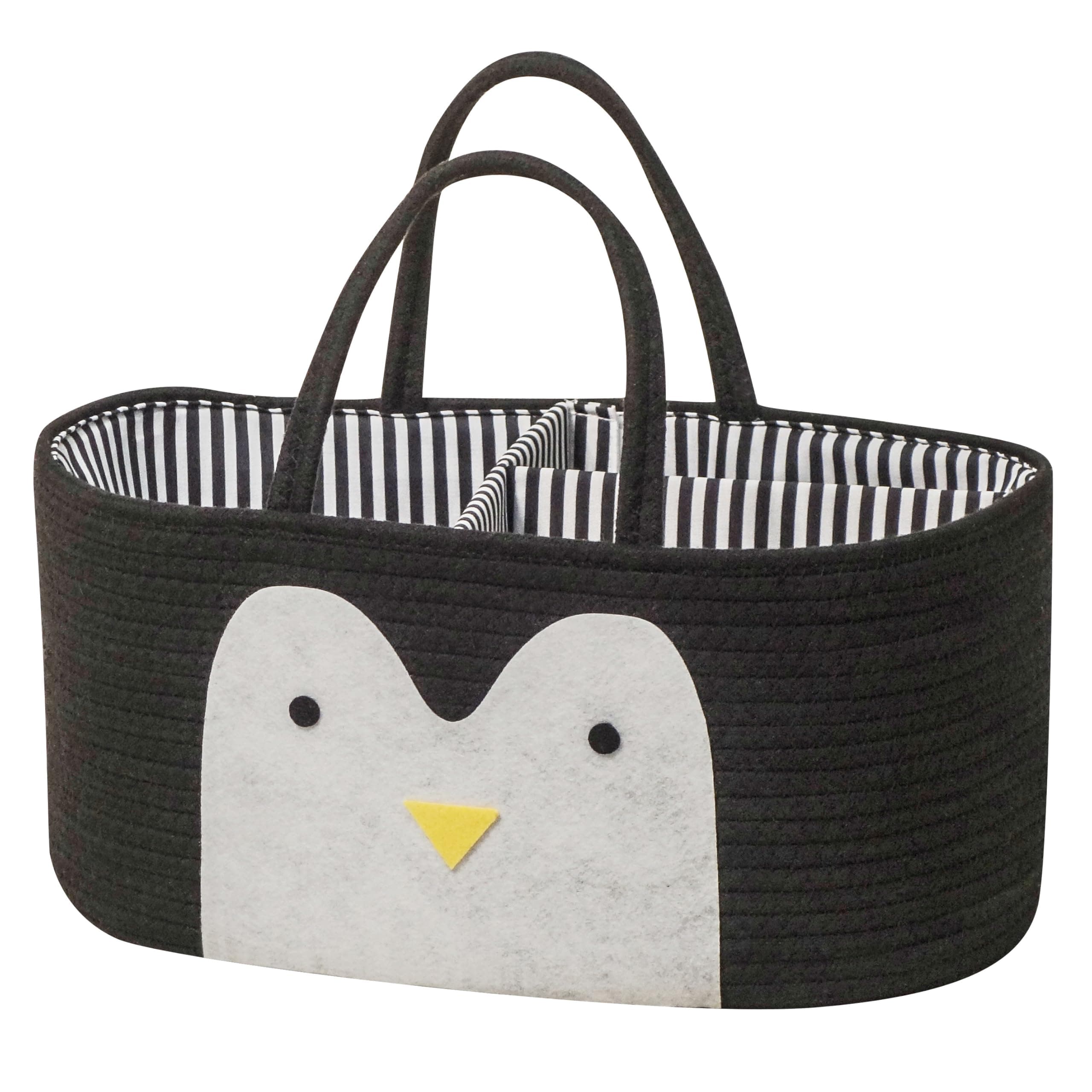 T&T Homewares Baby Diaper Caddy, Large Organizer Tote Bag for Baby Essentials, Nursery Storage (Black Penguin)