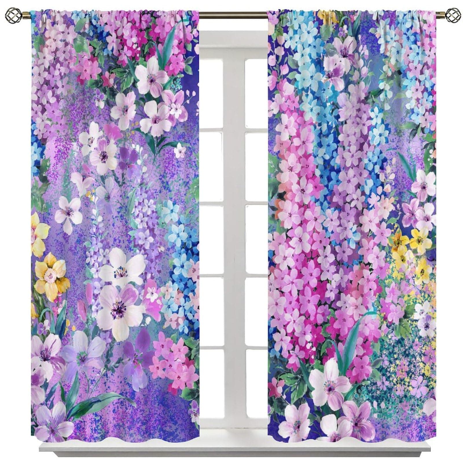 AuiMzoo Watercolor Flower Blackout Curtains, Garden Landscape Plants Blooming, for Bedroom Living Room Kitchen Rod Pocket Curtains52X84 Inch
