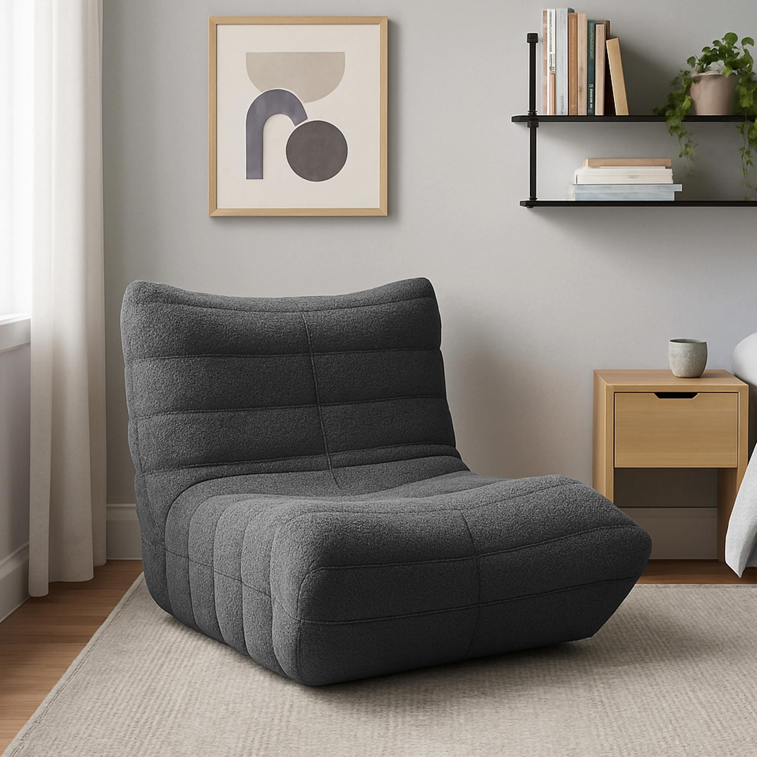 Modern Accent Chair for Living Room – Comfy Upholstered Armchair with High-Density Cushion & Plush Foam – Stylish Single Sofa Chair for Bedroom, Apartment, or Studio Seating (Teddy Bear - Gray)