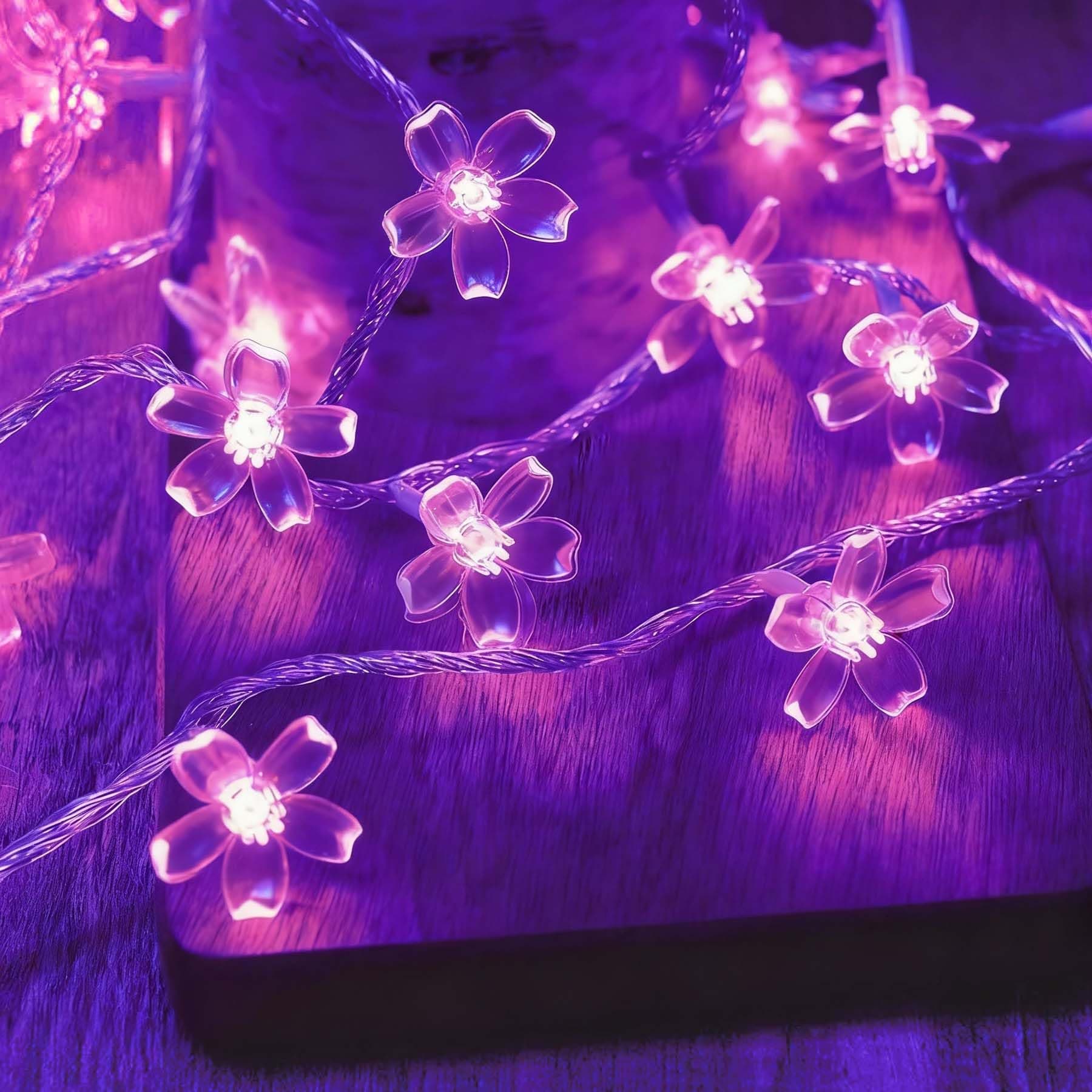ITICdecor Flower String Lights 15FT 30LED Fairy Lights Battery Operated Indoor&Outdoor Twinkle Lighting Bedroom Decor for Party Wedding Xmas Tree(Purple)