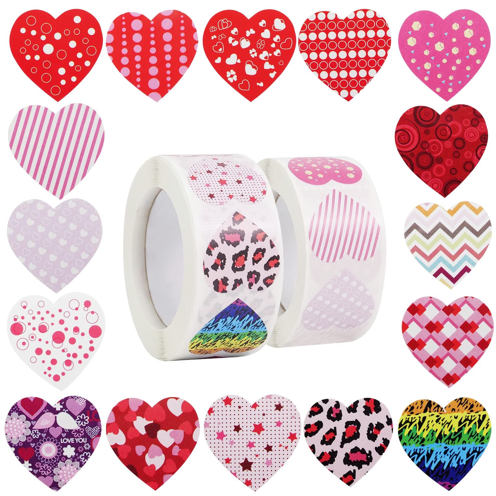 1000 Pieces Colorful Love Heart Motivational Stickers for Kids (1 Inch / 2 Roll)