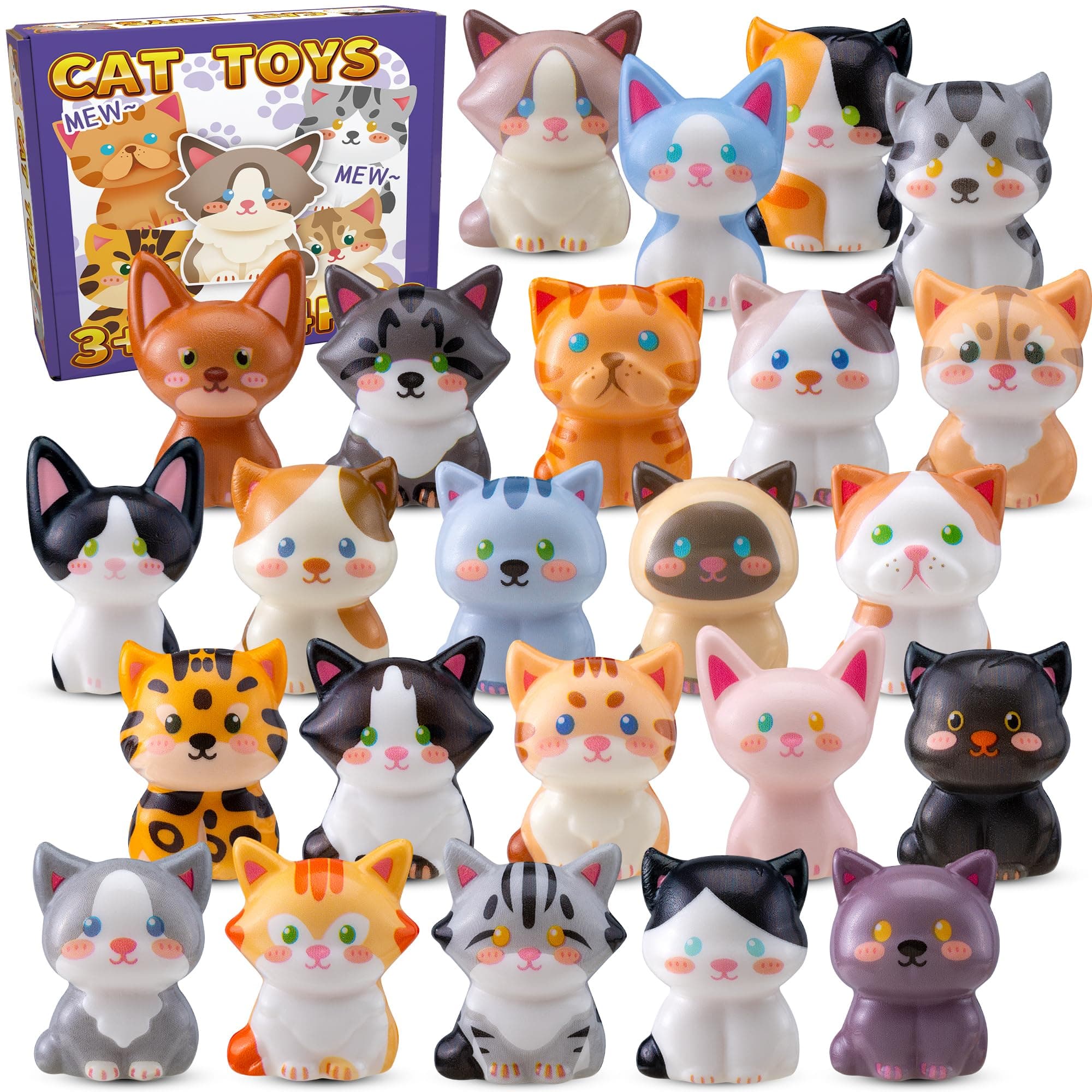 24PCS Cat Squishy Toys, Cute Cat Party Favors for Kids