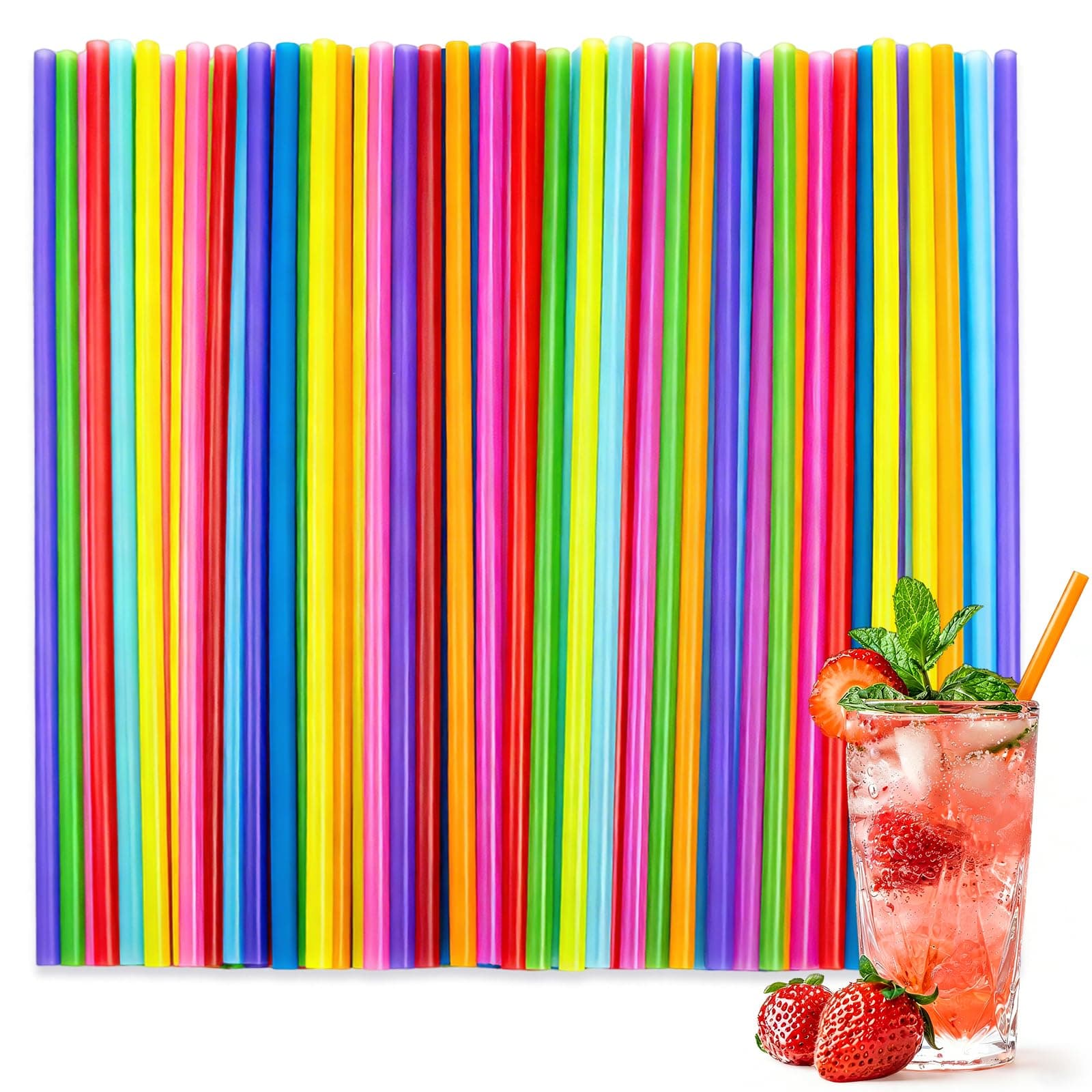 Seuqhck 1000 Pack Disposable Drinking Plastic Straws, 10.2 in / 26 cm Colorful Assortment Straw, Stylish Long Straws for Drinks Decorations, Party and Home Use