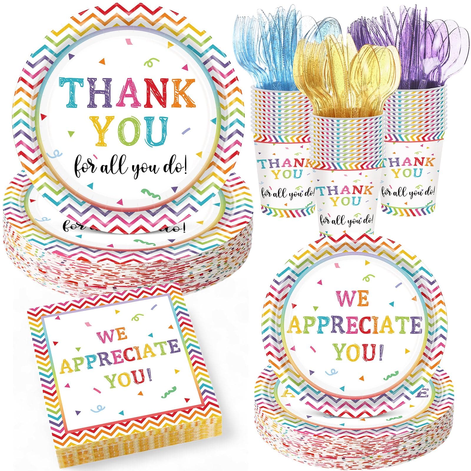 Pickmesh 400 Pcs Thank You Party Plates and Napkin Decoration Serve 50