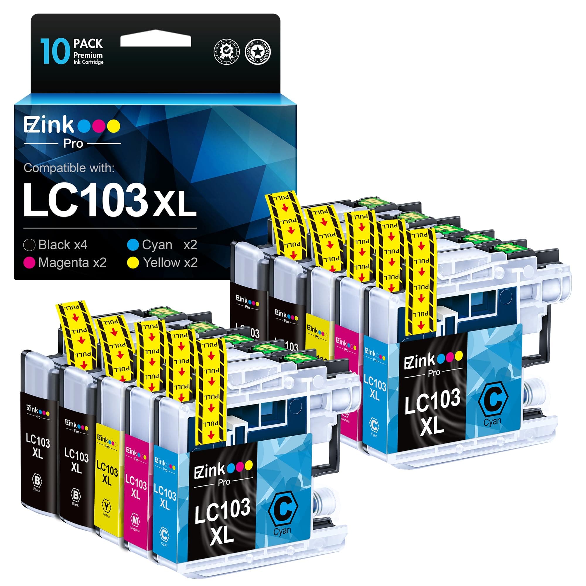 E-Z Ink Pro LC103 LC103XL Compatible Ink Cartridge Replacement for Brother LC103 LC101 Ink Cartridges Compatible with MFC-J870DW MFC-J475DW MFC-J6920DW MFC-J6520DW (4 Black 2 Cyan 2 Magenta 2 Yellow)