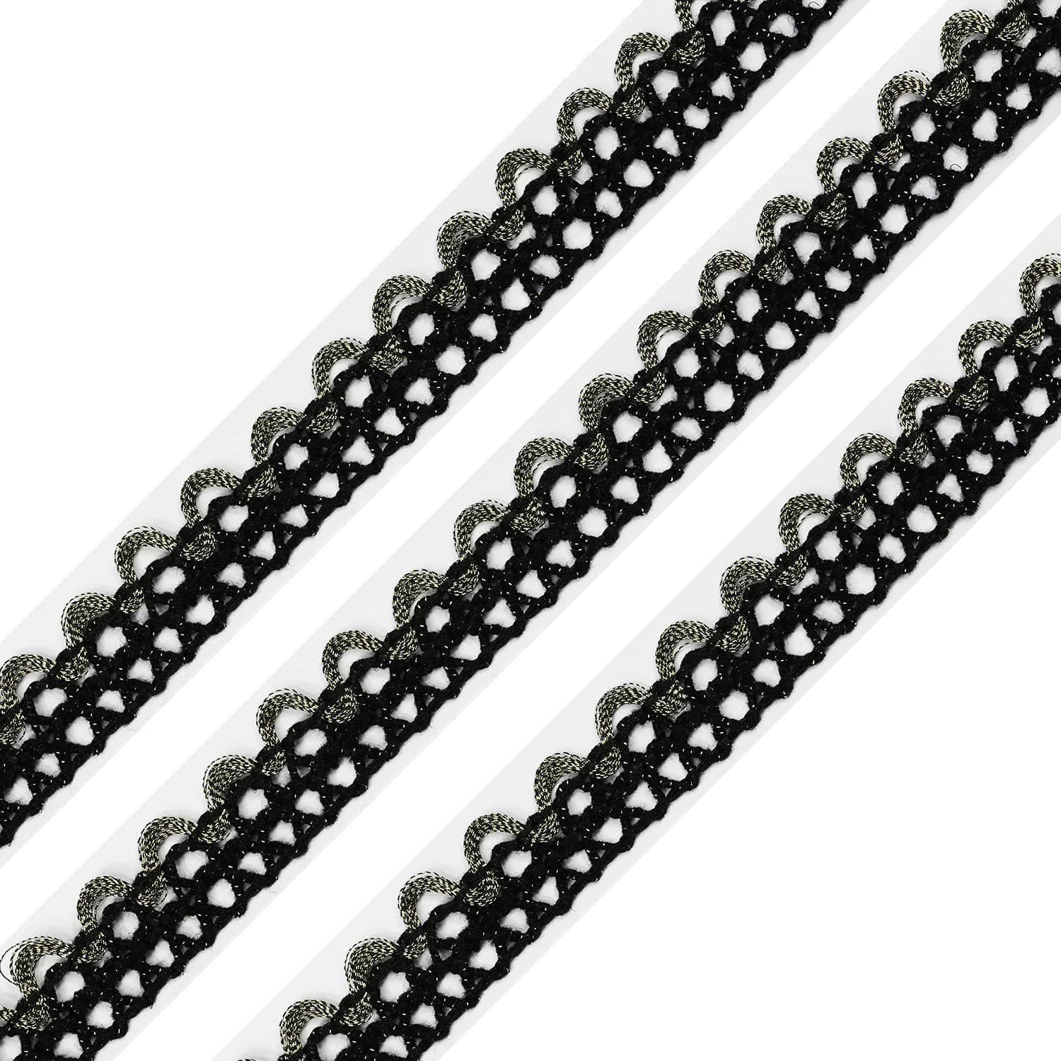 10Yards 10mm/0.39 inch Black & Gold Gimp Braid Trim Wide Fabric Decorative Lace Webbing for All Kinds of Sewn Garments, Curtains, Sewing and DIY Crafts Lamps Furniture Decoration (Black & Gold-10mm）