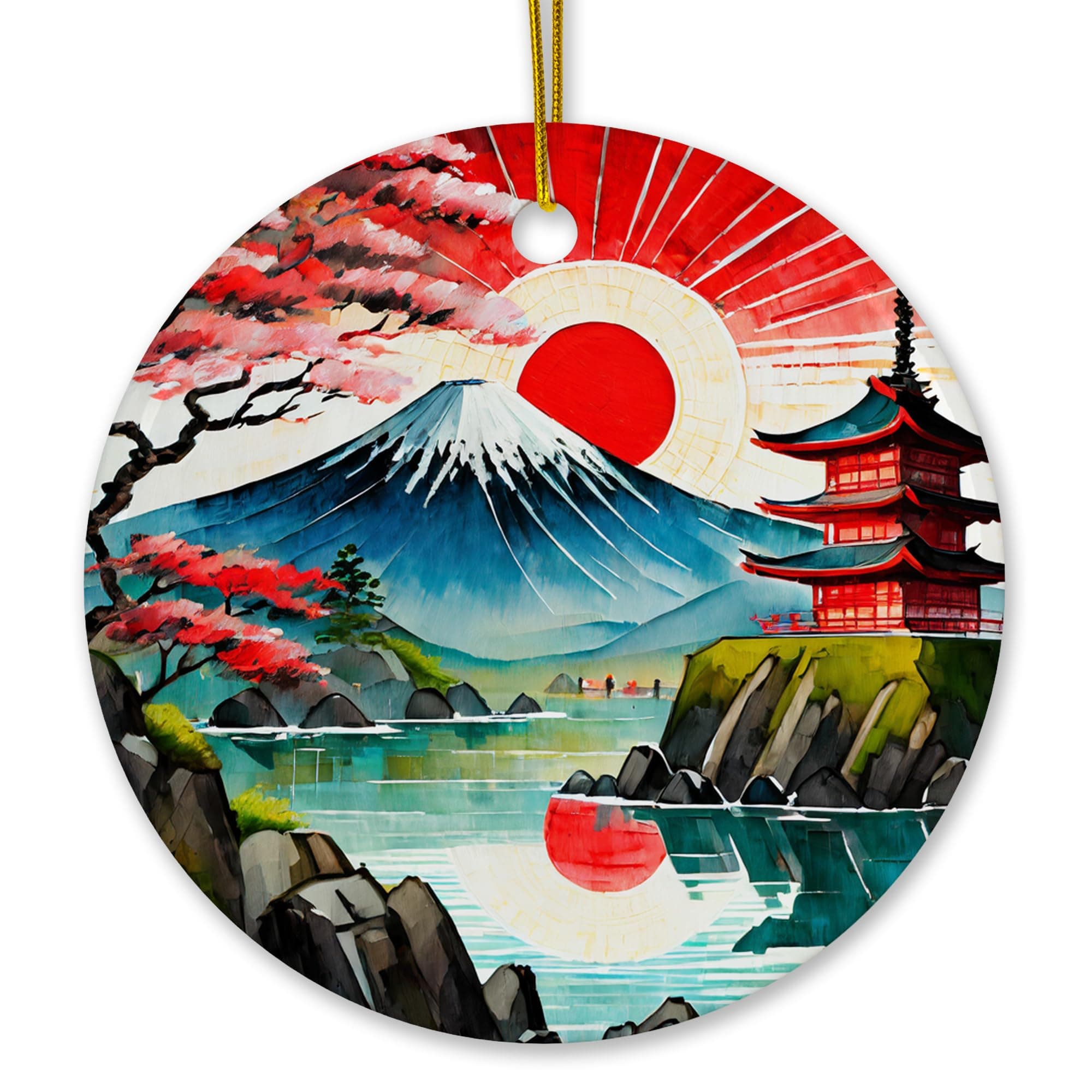 Japan Mount Fuji Landmark View Christmas Ornament, 3-Inch Ceramic