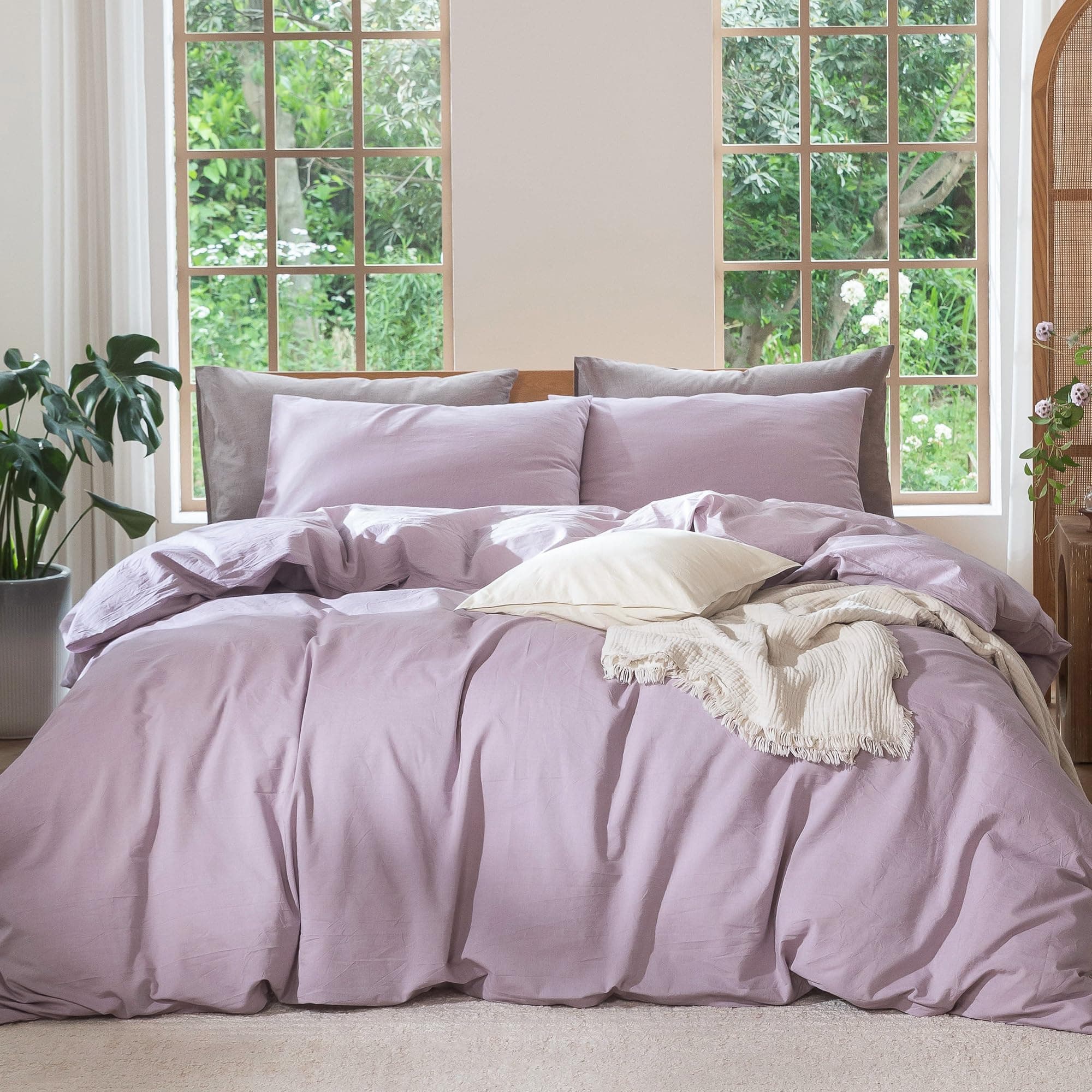 MooMee Duvet Cover Set 100% Washed Cotton Linen Like Cal King