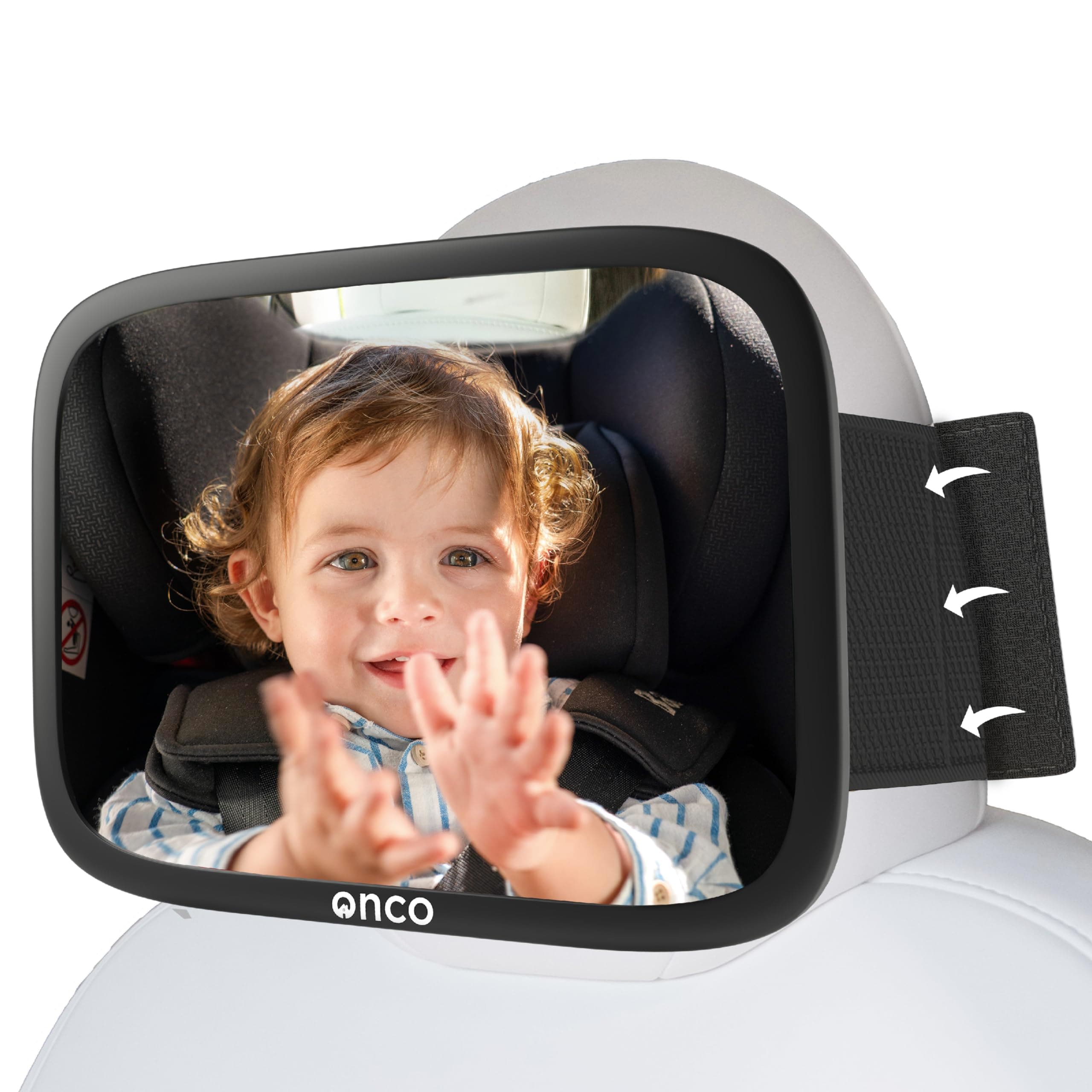 Onco Baby Car Mirror for Fixed Headrests - Tesla-Compatible Non-Slip Mirror