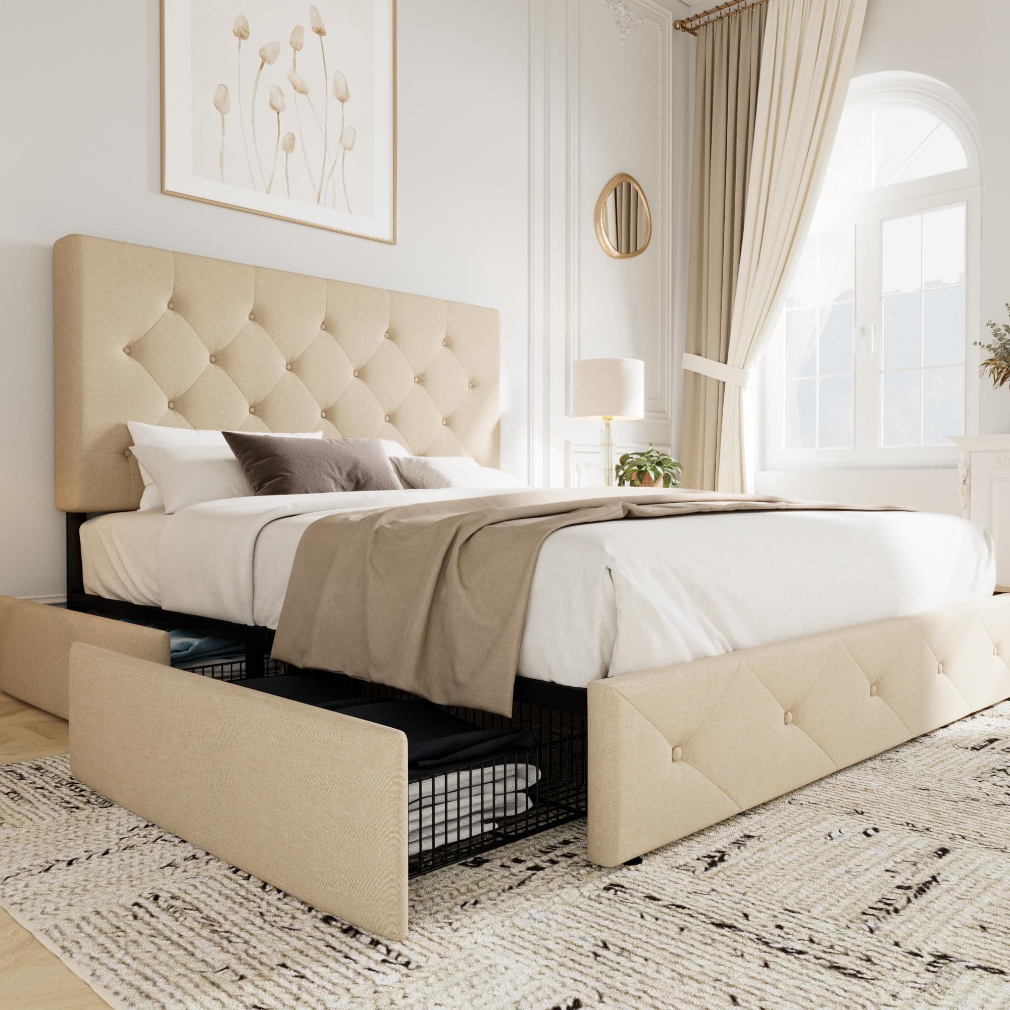 Allewie Upholstered Queen Size Platform Bed Frame