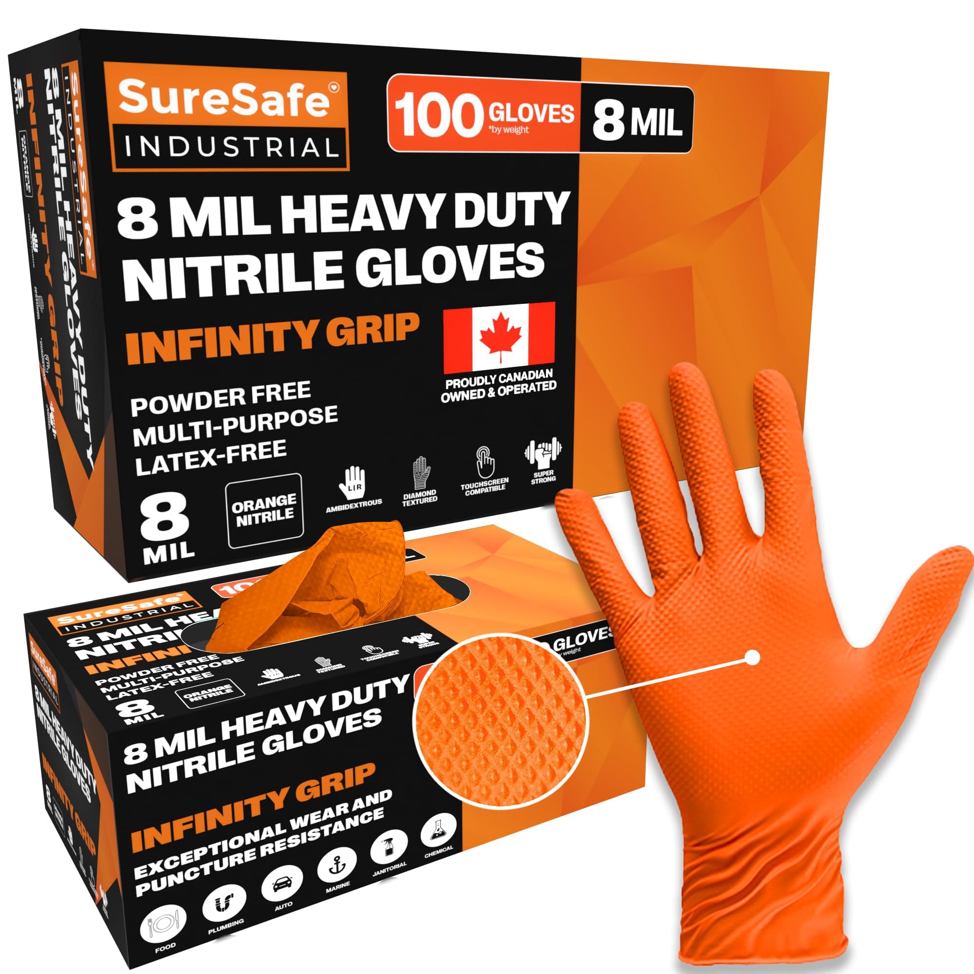 Orange Nitrile Gloves XL, 8 Mil Powder-Free Latex-Free, 100 Count