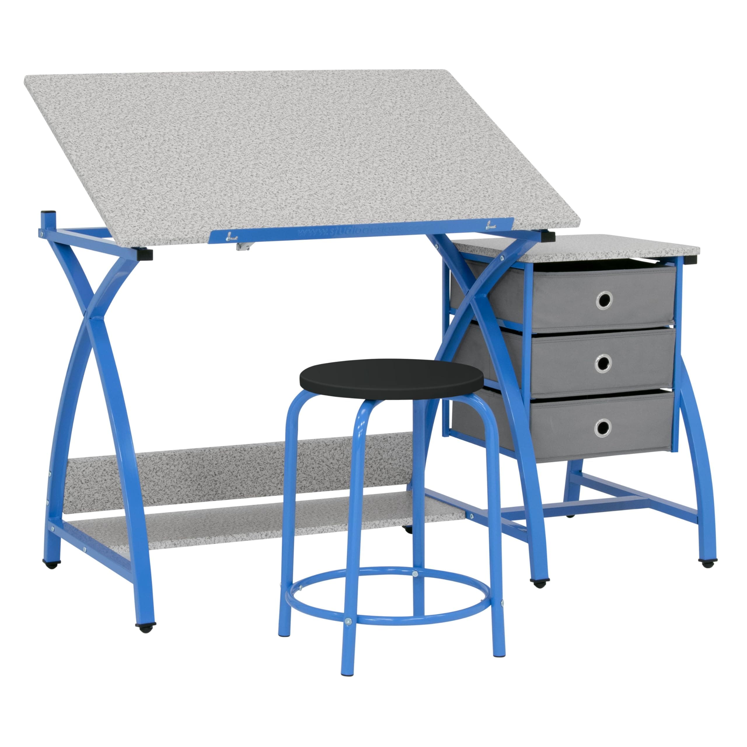 2 Piece Comet Center Plus, Craft Table and Matching Stool Set with Storage and Adjustable Top