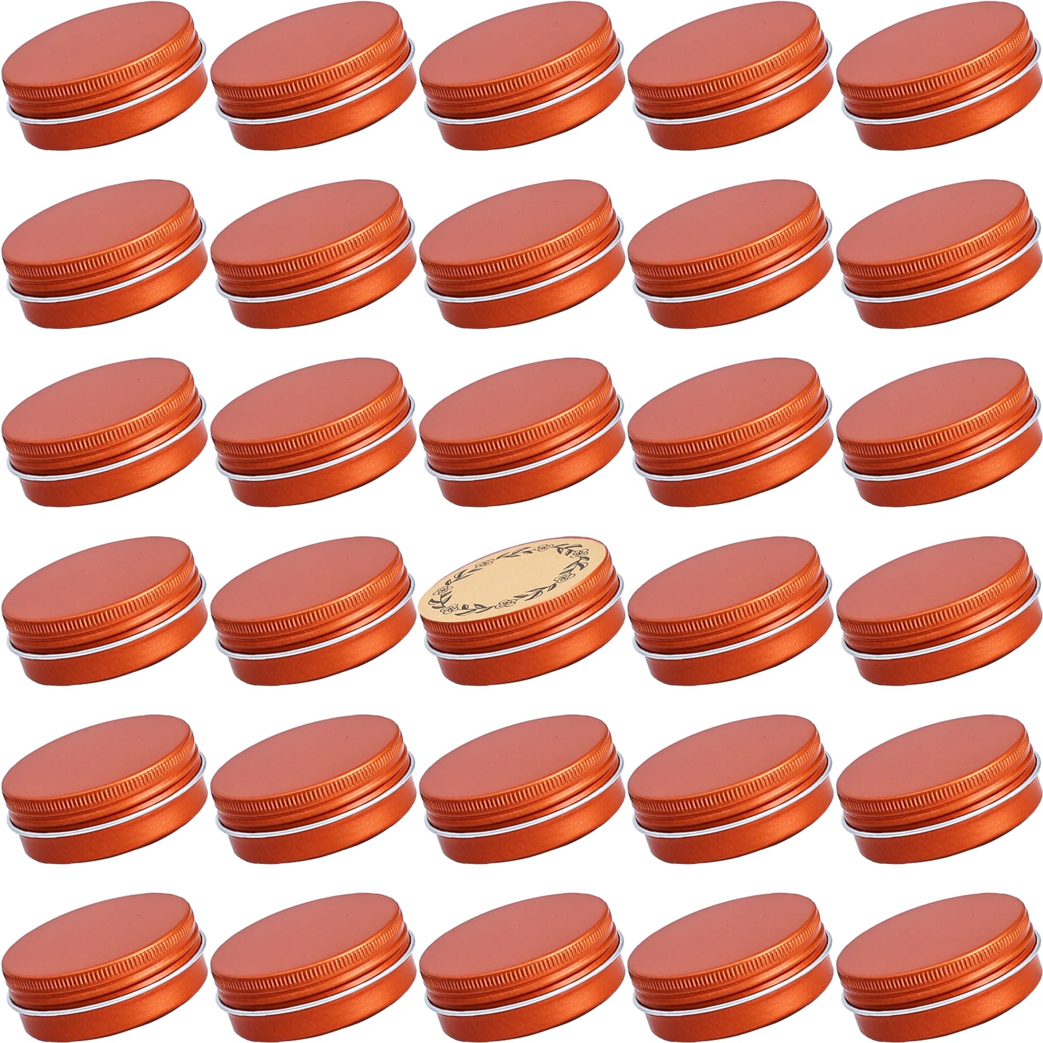 32pcs 1oz/30ml Orange Aluminum Tin Jar with Screw Lid and Blank Labels