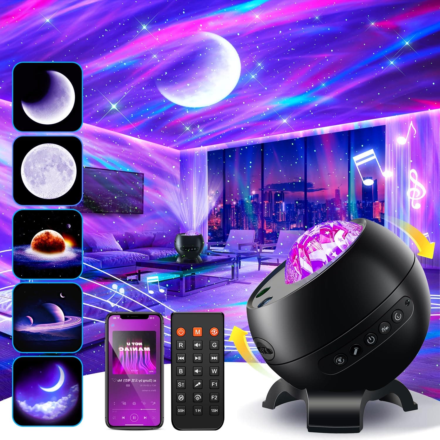 LED Light Gifts Home Decor Light Projector with 375 Effects, Bluetooth