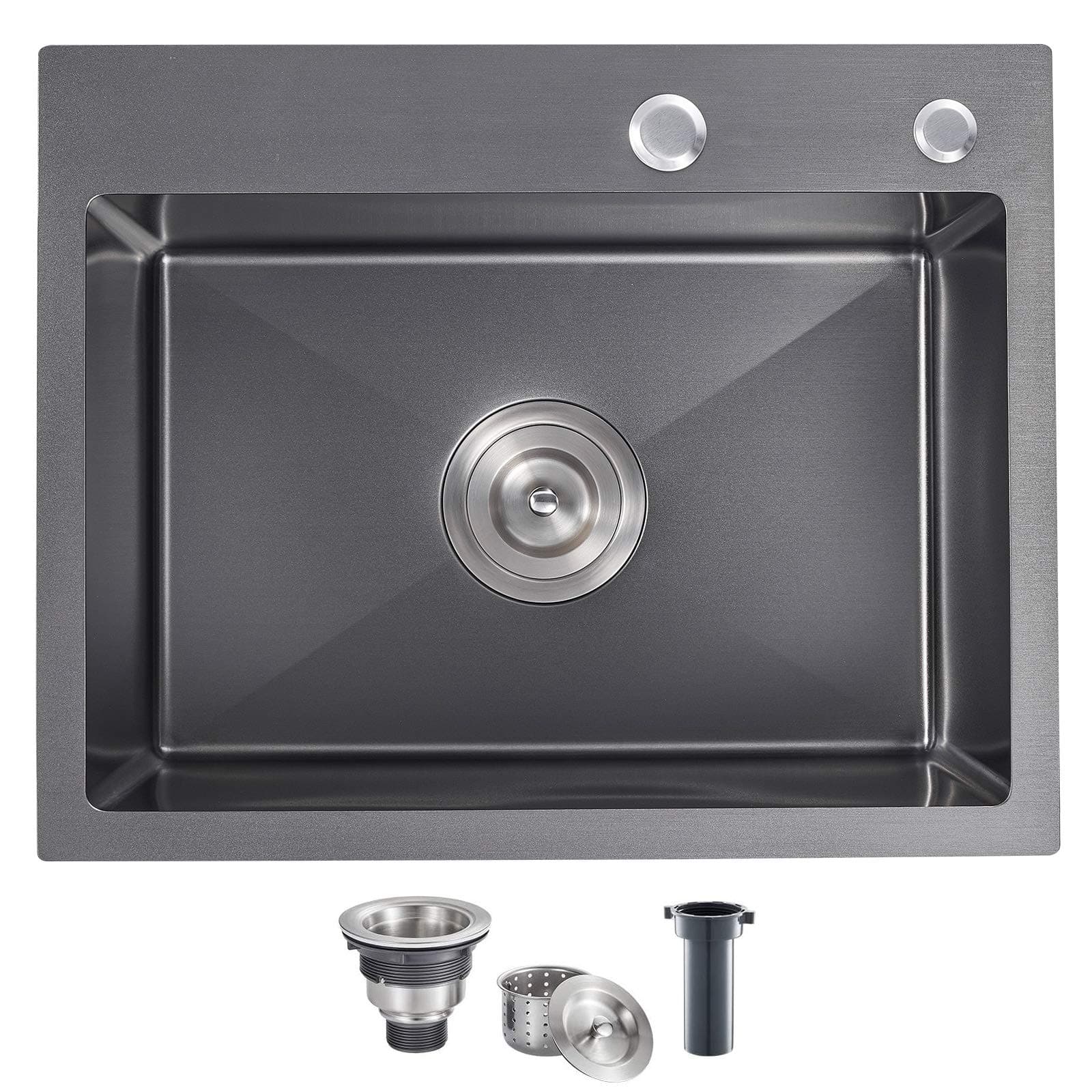 MENATT 20"x16" Drop-in Single Bowl Kitchen Sink Black Steel 9" Deep