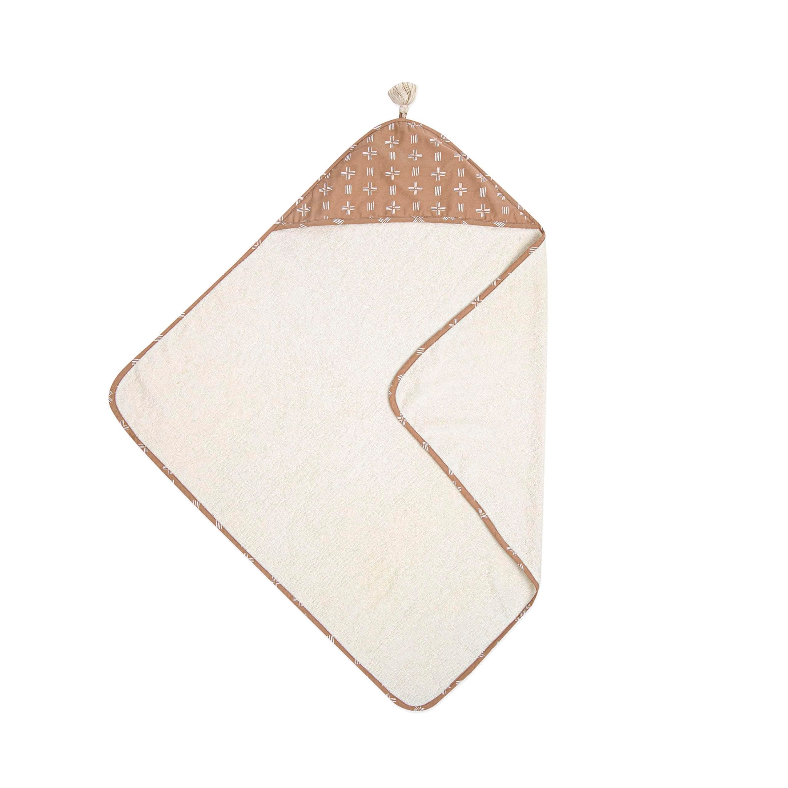 Crane Baby Towel, Unisex Hooded Baby Towel 30"w x 30"h - Ezra Print, Cream & Beige