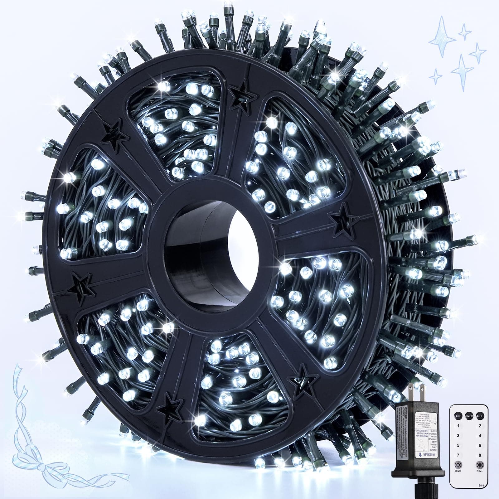 JMEXSUSS 500 LED White Christmas Lights Outdoor, 173ft 8 Modes Led Christmas Lights, Waterproof White String Light for Tree House Wedding Party Xmas Decorations