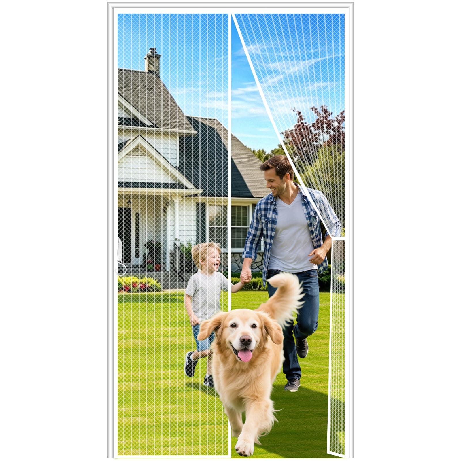 White Magnetic Screen Door Fits Door Size 35x82in, Door Screen Mesh Magnetic Closure Screen Door For Sliding Patio Screen Size 37x84in